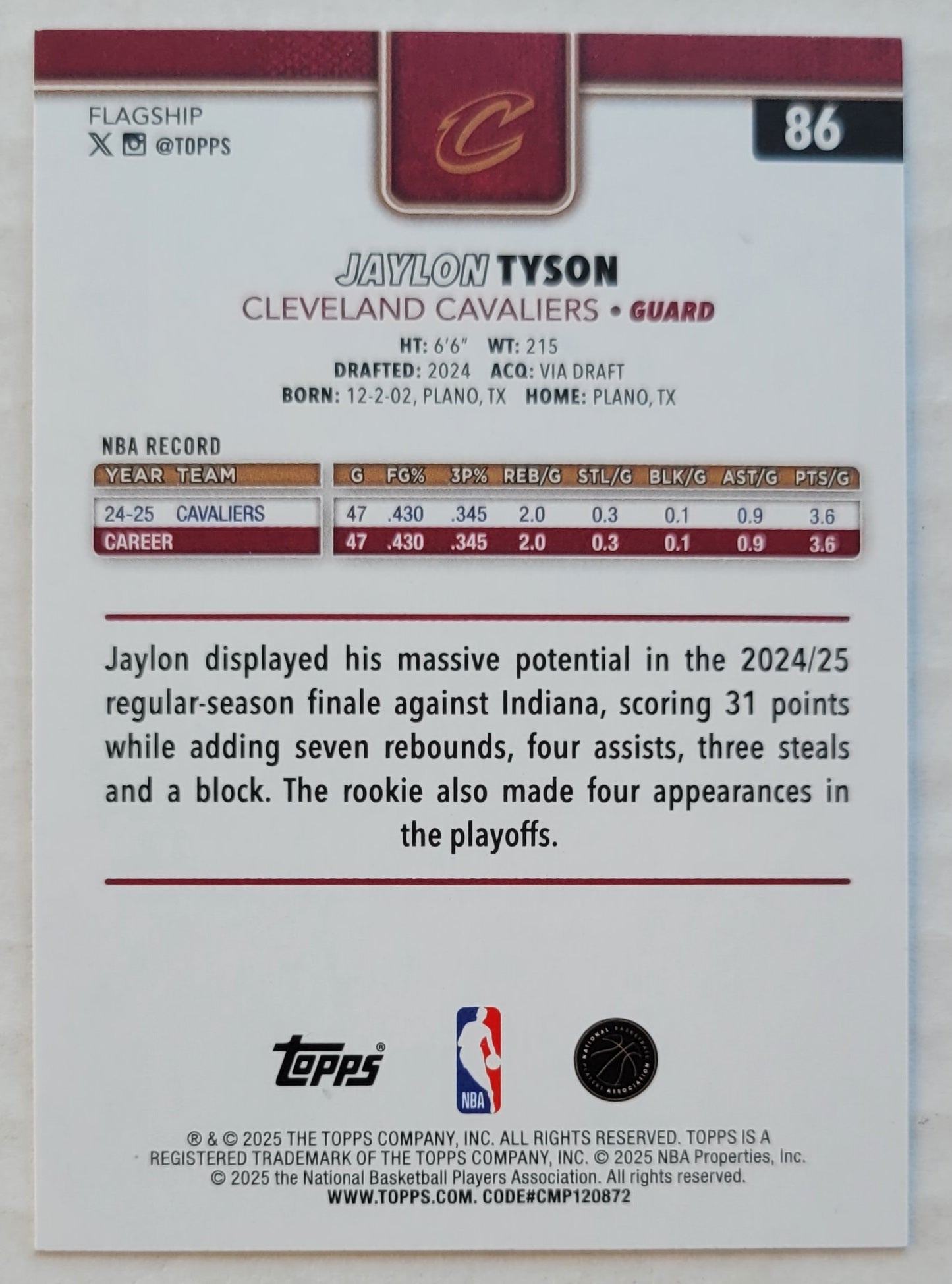 Jaylon Tyson - 2025-26 Topps Season Tip Off #86