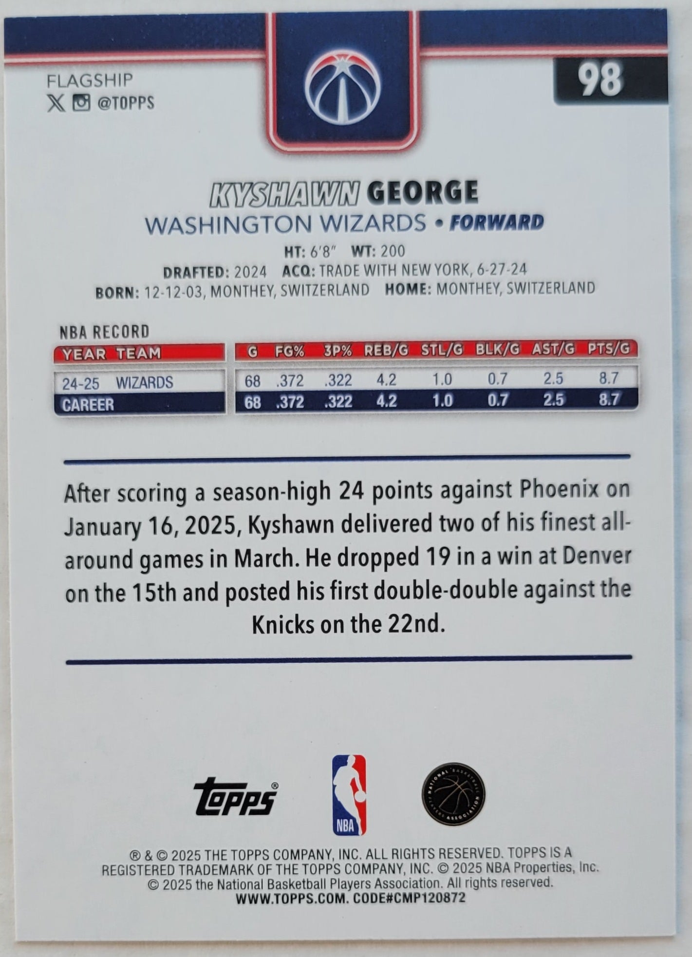 Kyshawn George - 2025-26 Topps Season Tip Off #98
