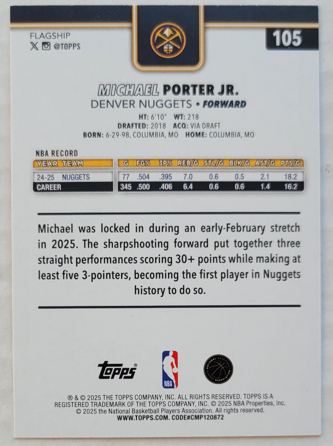Michael Porter Jr. - 2025-26 Topps Season Tip Off #105