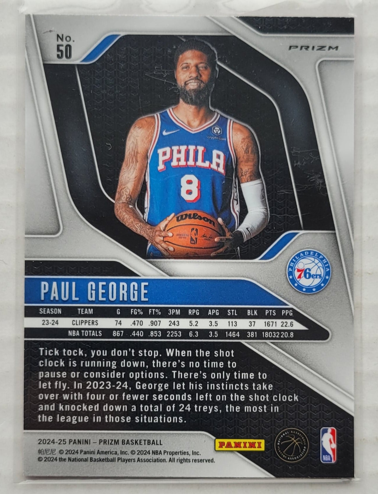 Paul George - 2024-25 Panini Prizm Prizms Pink Ice #50