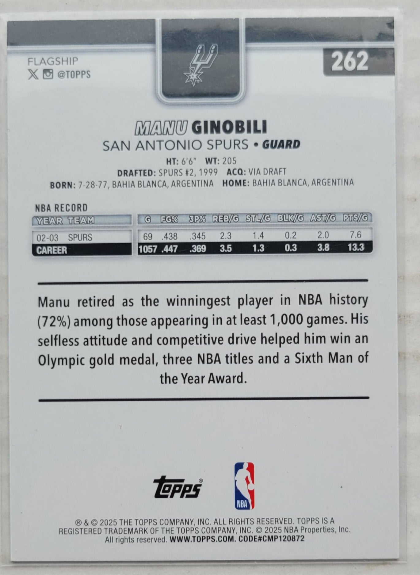 Manu Ginobili - 2025-26 Topps Season Tip Off #262