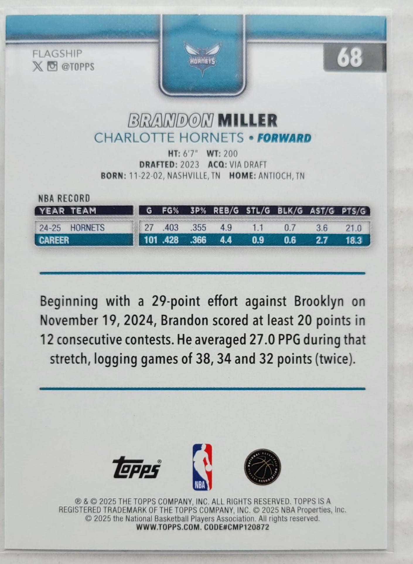 Brandon Miller - 2025-26 Topps Diamante #68