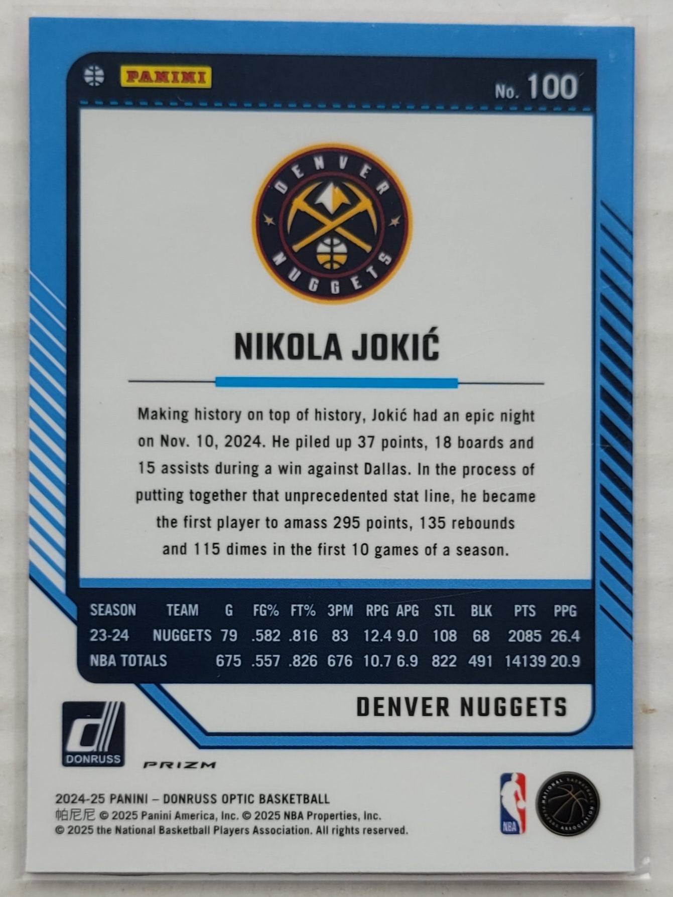 Nikola Jokic - 2024-25 Donruss Optic Hyper Pink #100