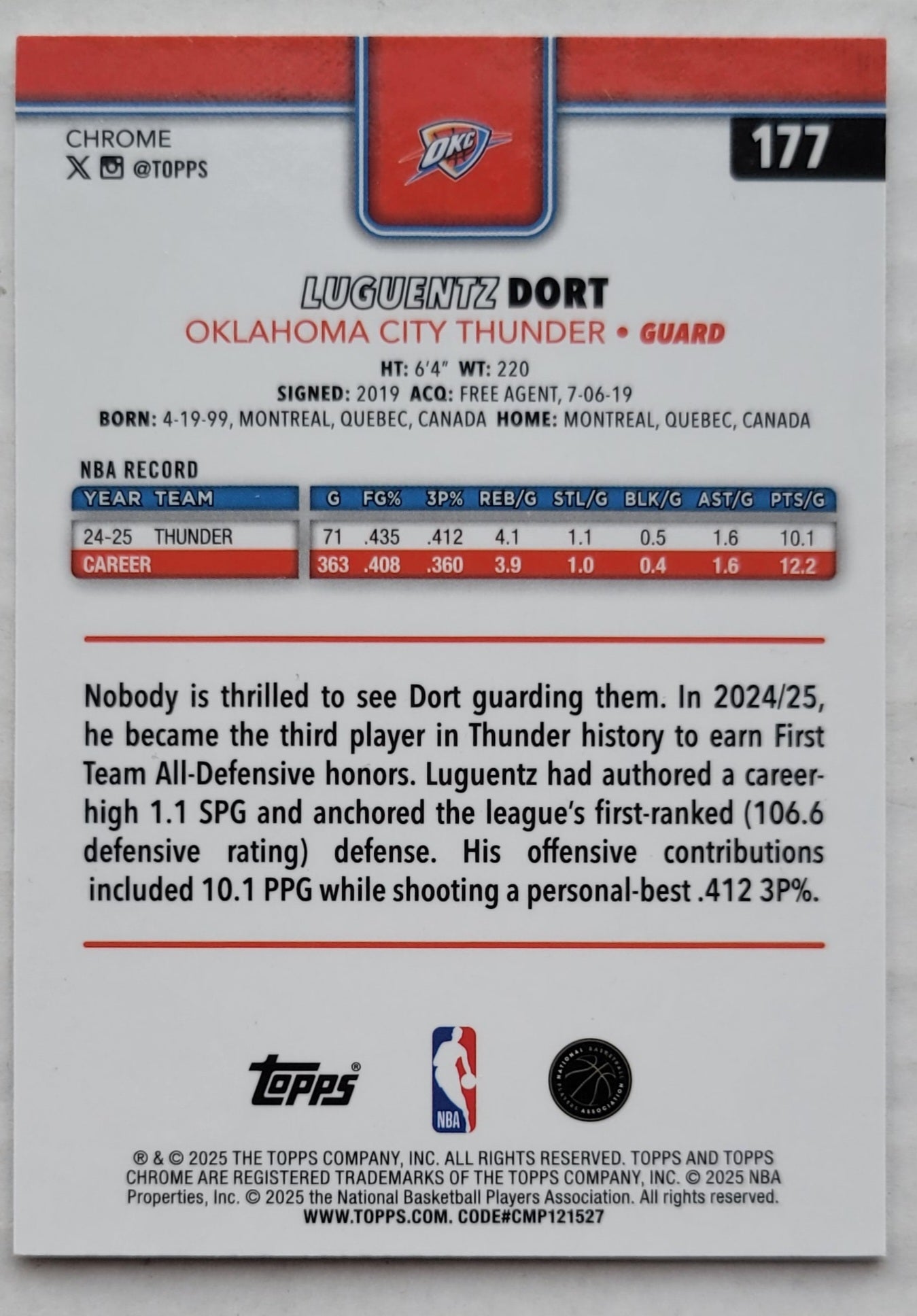 Luguentz Dort - 2025-26 Topps Chrome Refractors #177