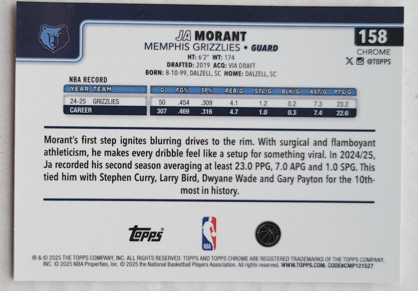 Ja Morant - 2025-26 Topps Chrome #158