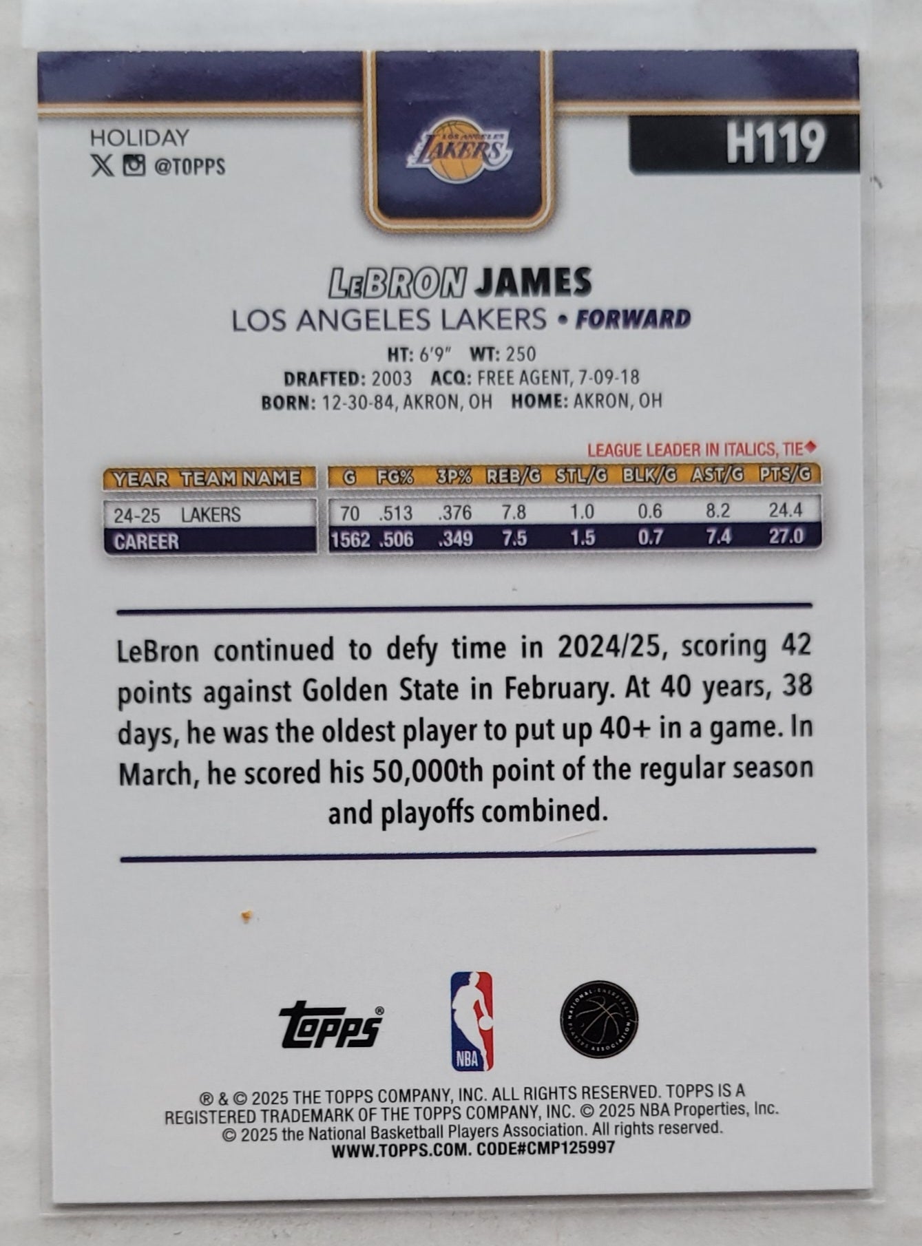 LeBron James - 2025-26 Topps Holiday #H119