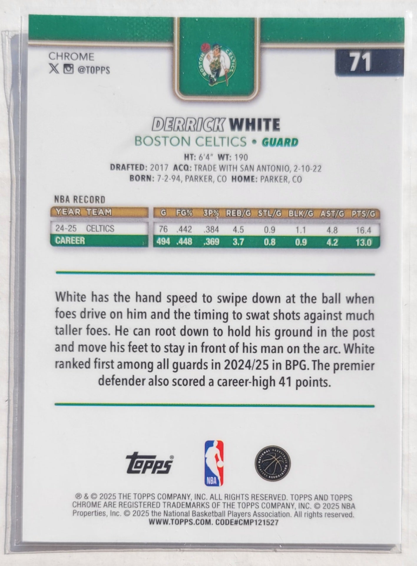 Derrick White - 2025-26 Topps Chrome X-Fractors #71