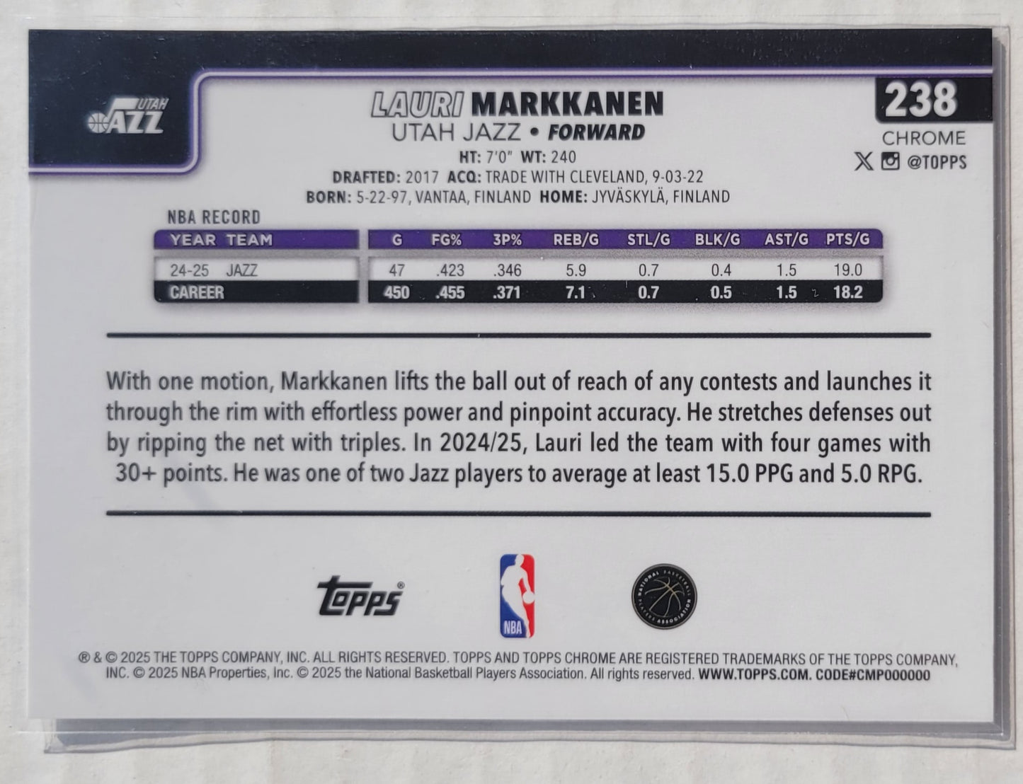 Lauri Markkanen - 2025-26 Topps Chrome X-Fractors #238