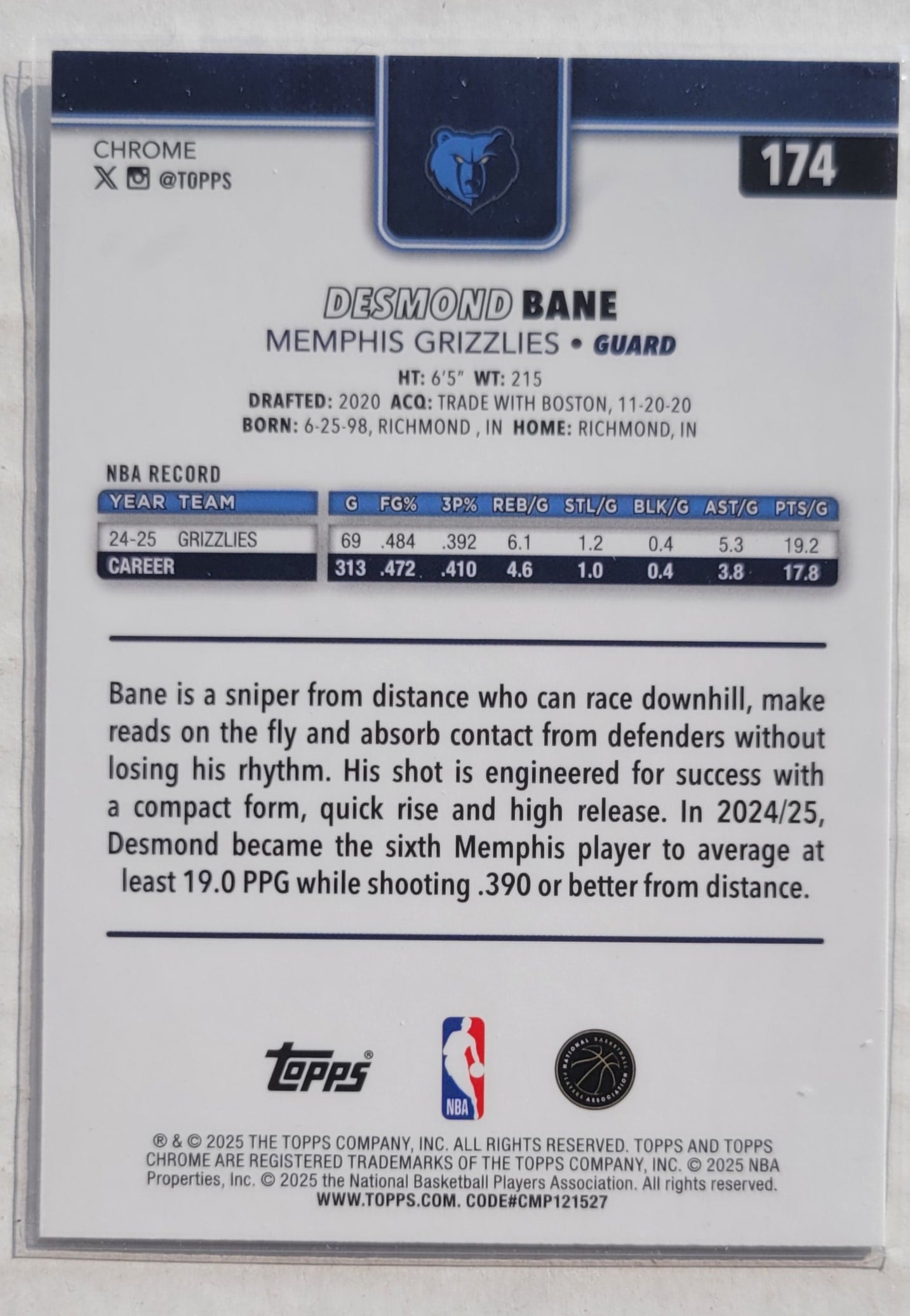 Desmond Bane - 2025-26 Topps Chrome RayWave Refractors #174