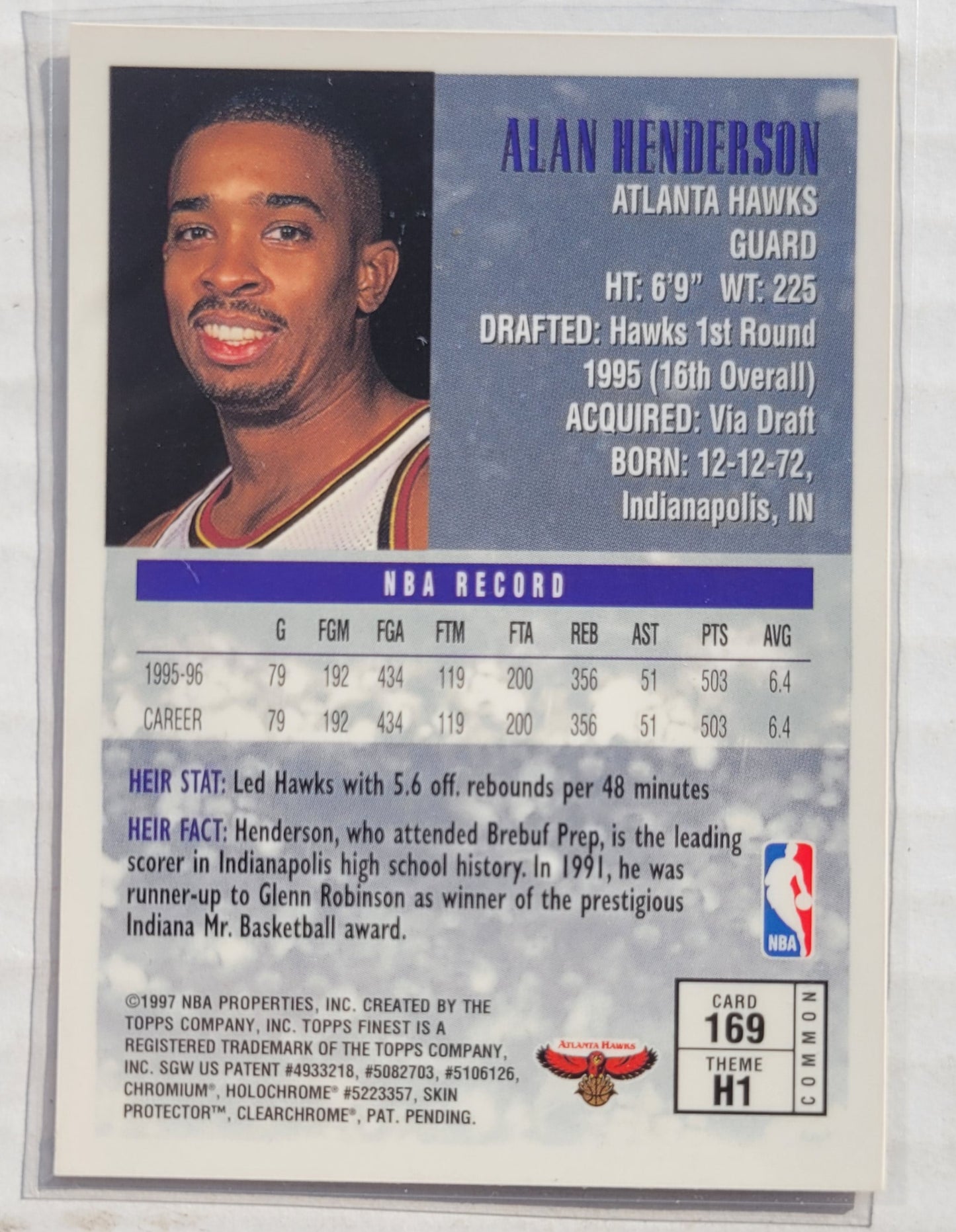 Alan Henderson - 1996-97 Finest #169 B