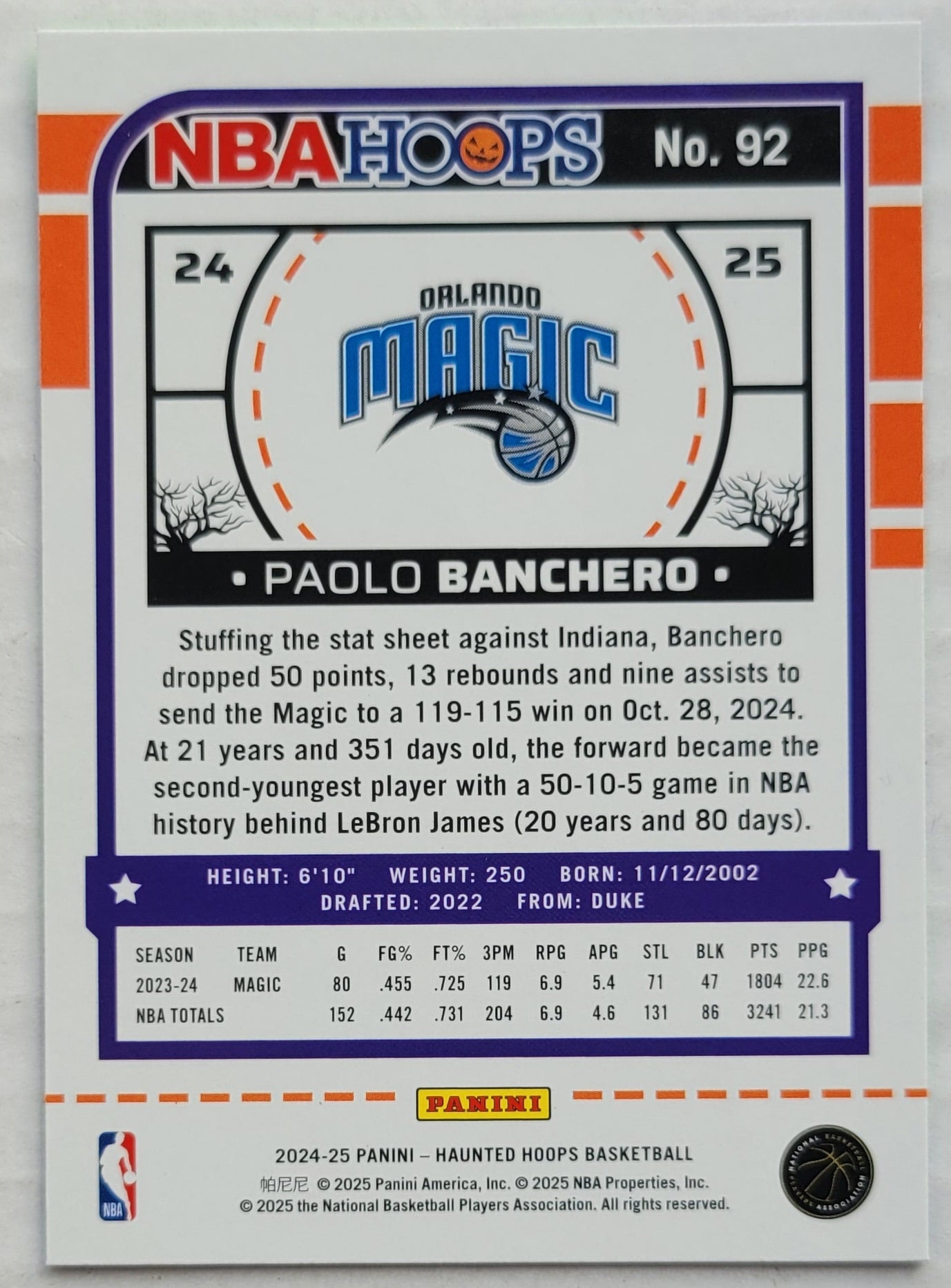 Paolo Banchero - 2024-25 Hoops Haunted Hoops Slime #92