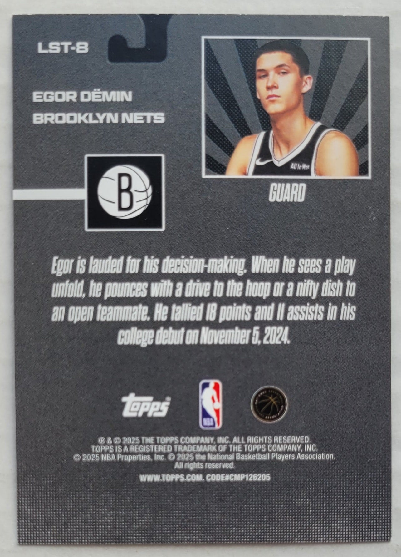 Egor Demin - 2025-26 Topps Limited Stock Legends #LST8