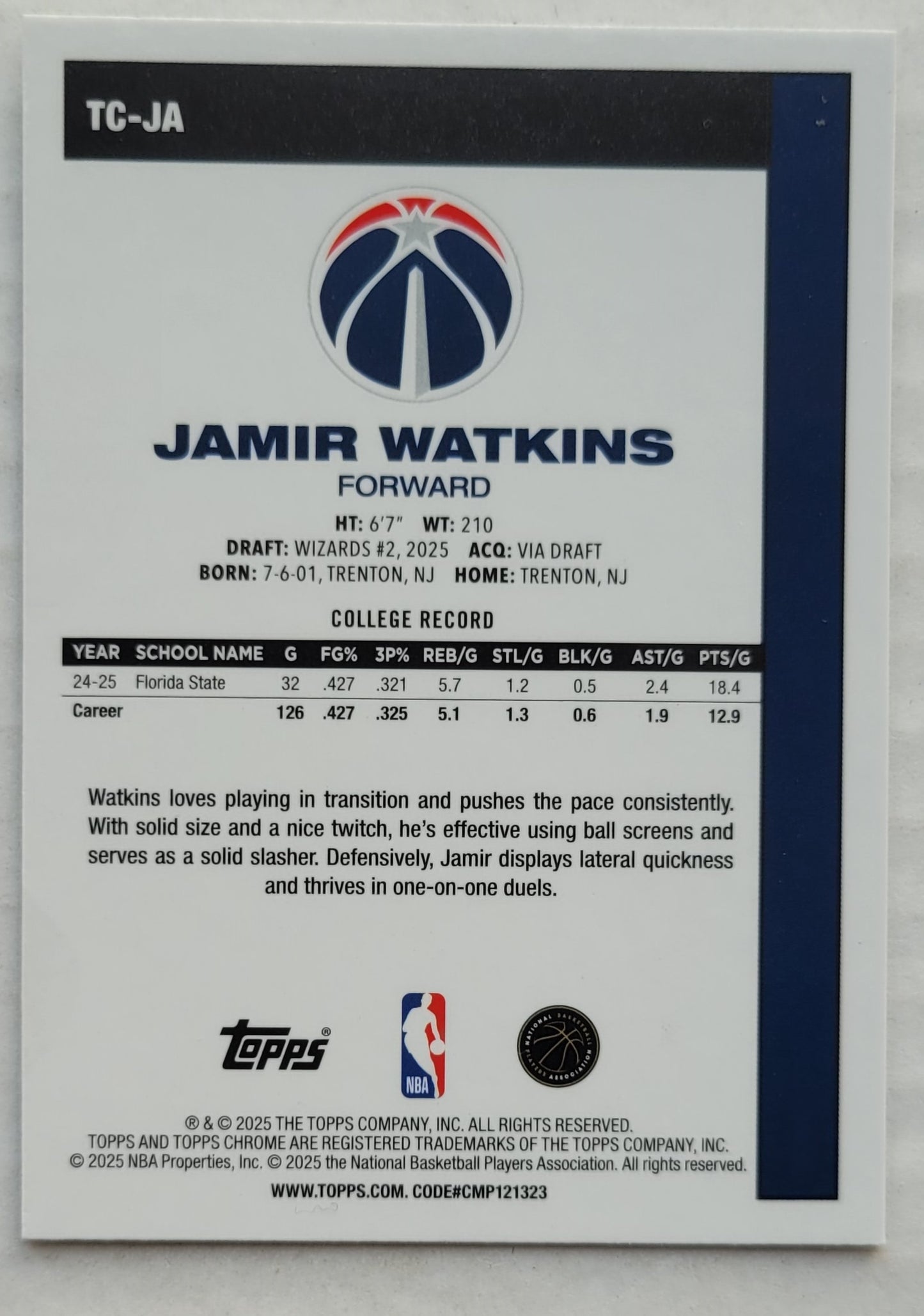 Jamir Watkins - 2025-26 Topps '80-81 Topps Chrome #TCJA