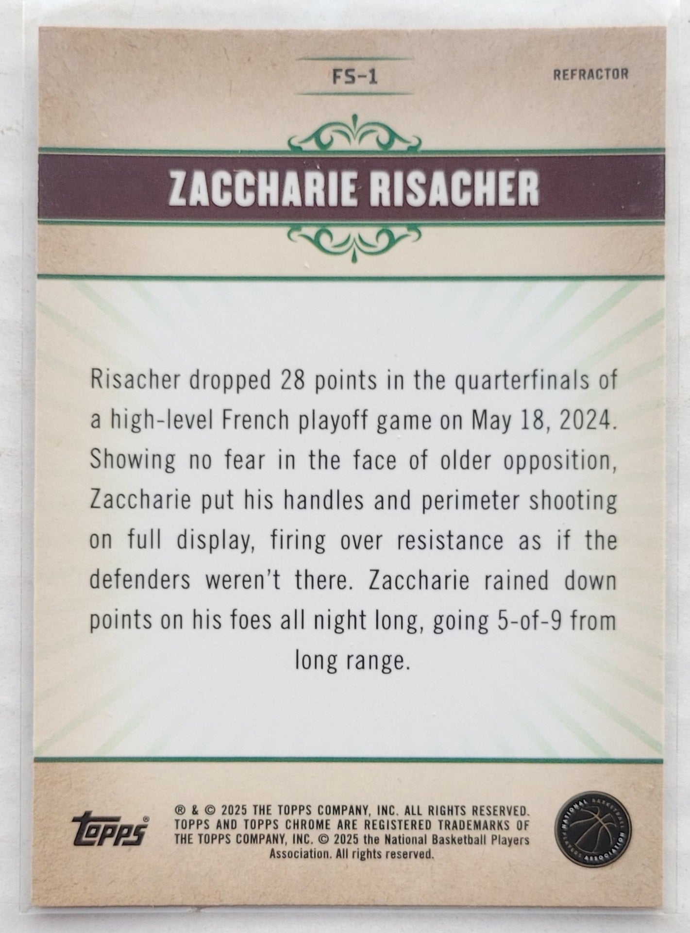 Zaccharie Risacher - 2024-25 Topps Chrome Fresh Start Refractors #FS1