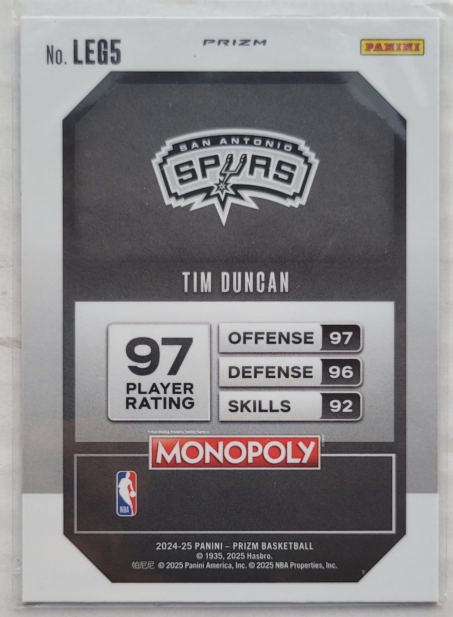 Tim Duncan - 2024-25 Panini Prizm Monopoly Legends Red #LEG5