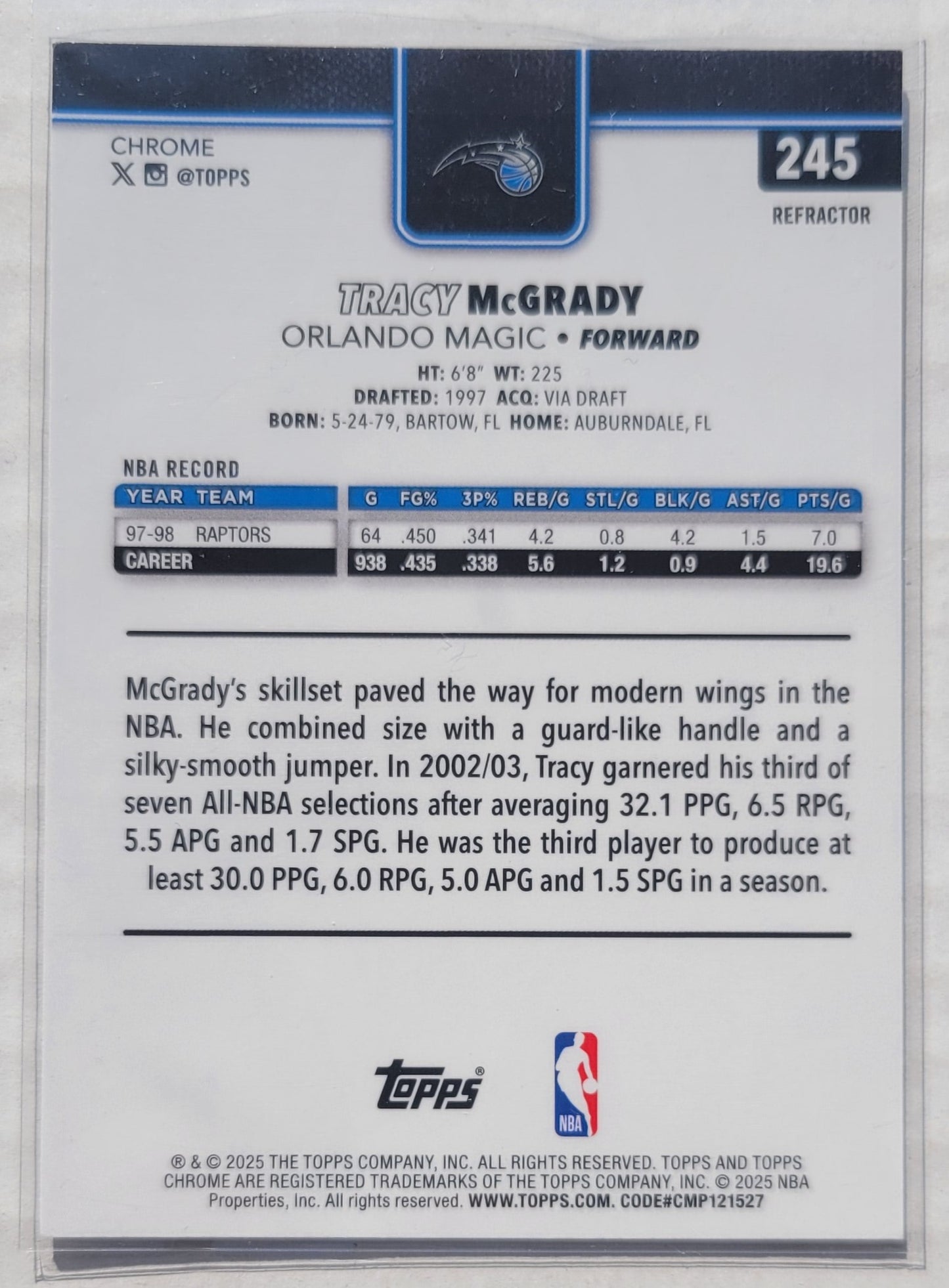 Tracy McGrady - 2025-26 Topps Chrome Refractors #245