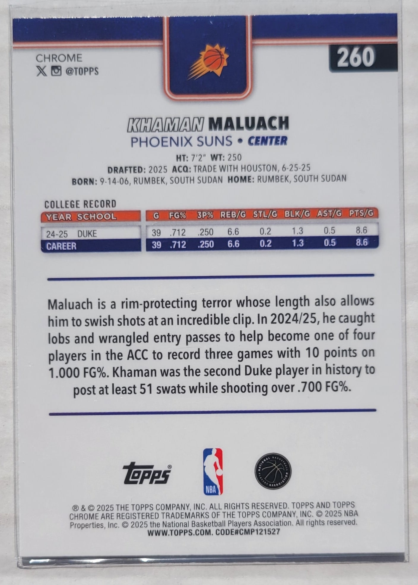 Khaman Maluach - 2025-26 Topps Chrome X-Fractors #260 RC