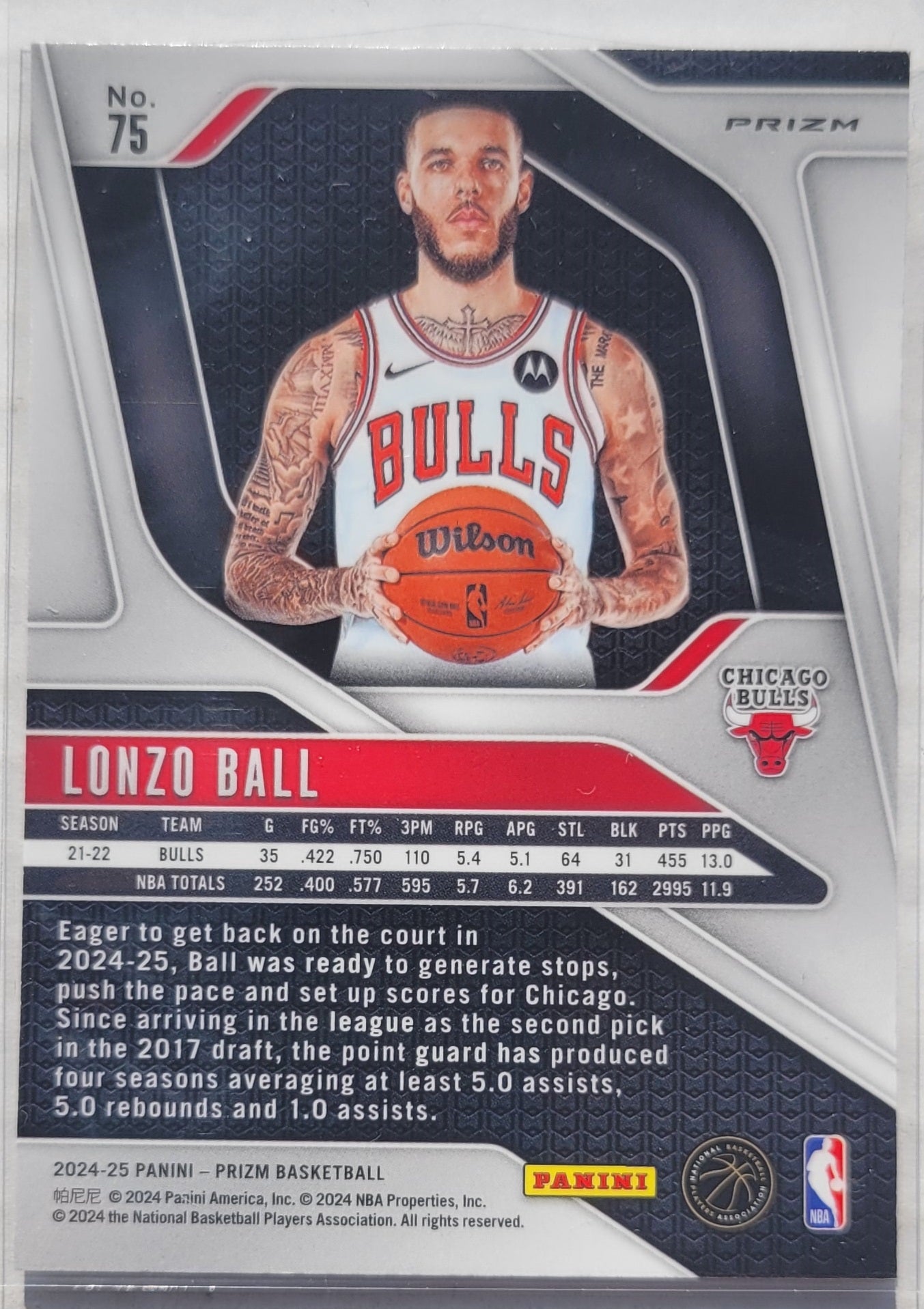 Lonzo Ball - 2024-25 Panini Prizm Prizms Silver #75
