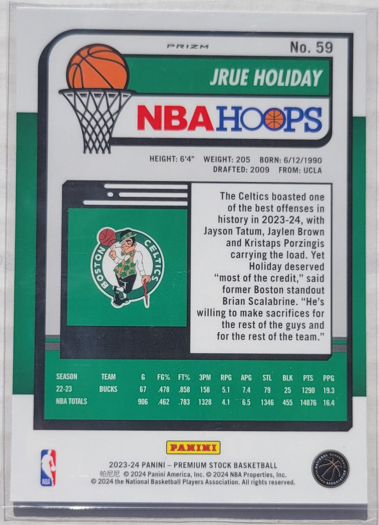 Jrue Holiday - 2023-24 Hoops Premium Stock Silver Prizm #59