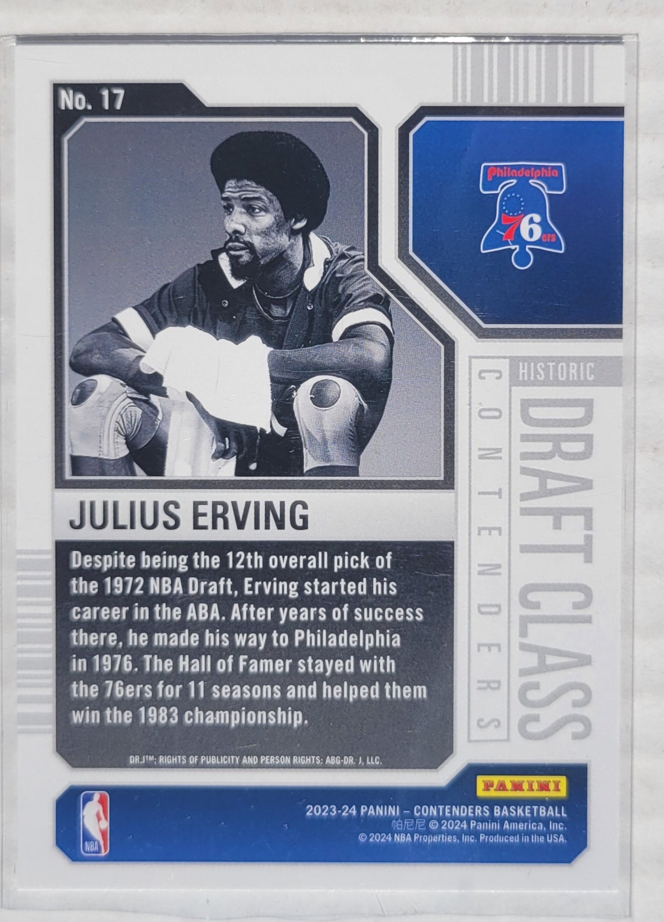 Julius Erving - 2023-24 Panini Contenders Historic Draft Class Contenders #17