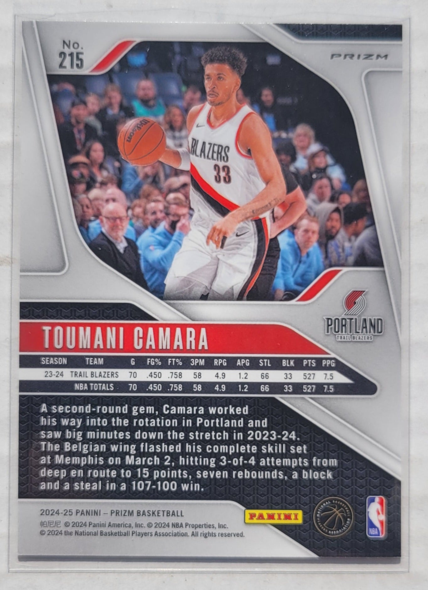 Toumani Camara - 2024-25 Panini Prizm Prizms Green #215