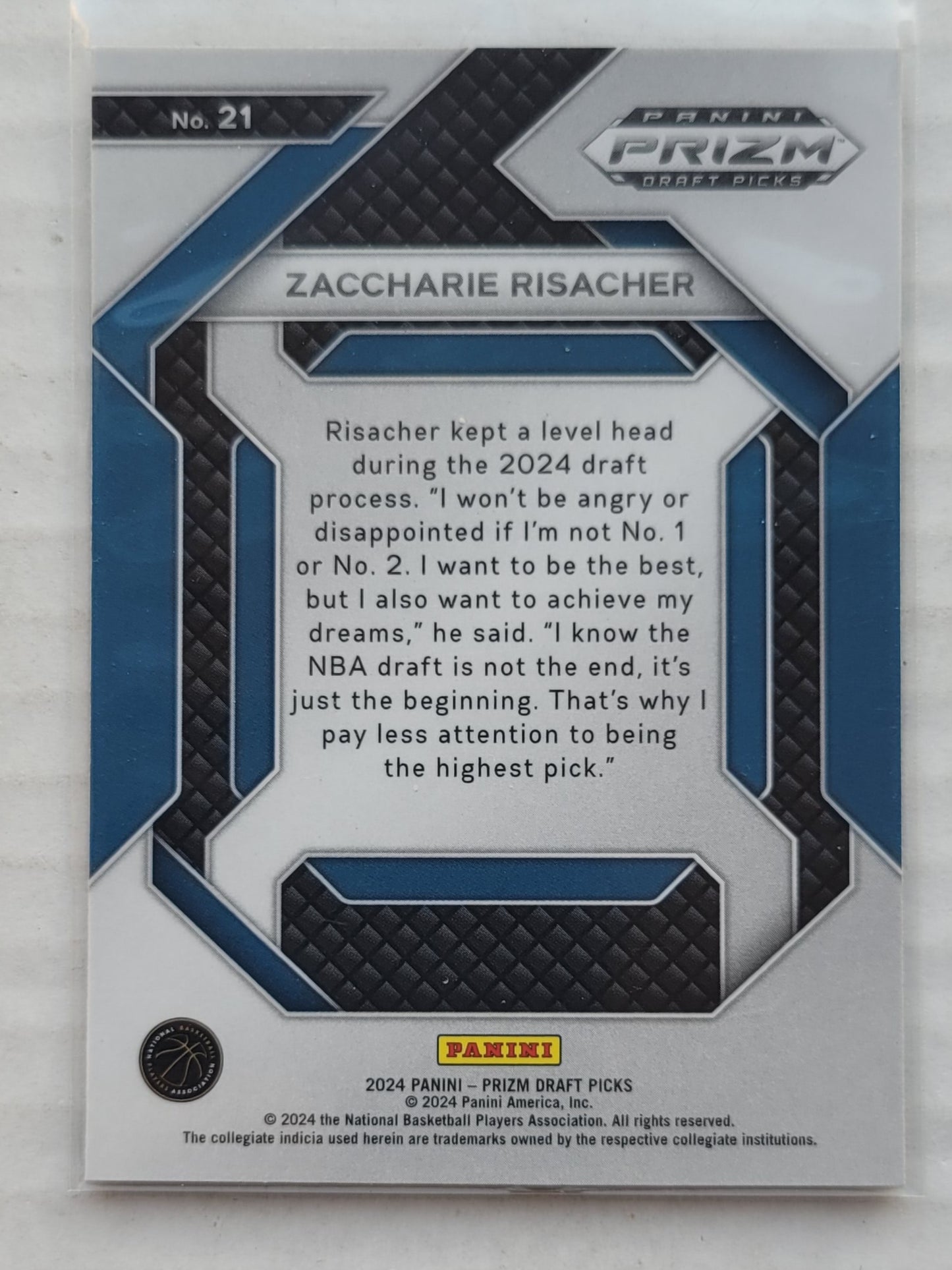 Zaccharie Risacher - 2024-25 Panini Prizm Draft Picks New Recruits #21