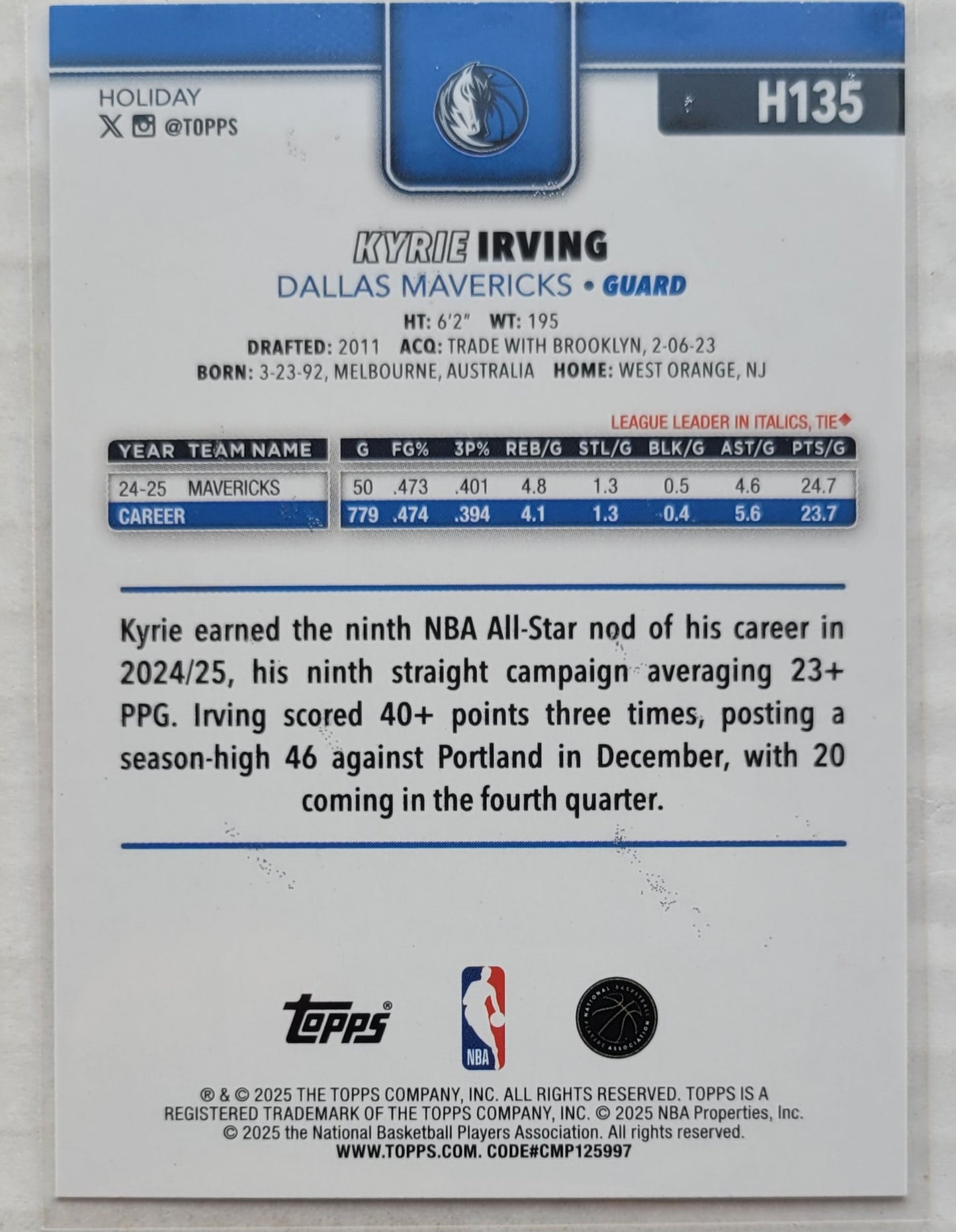 Kyrie Irving - 2025-26 Topps Holiday #H135