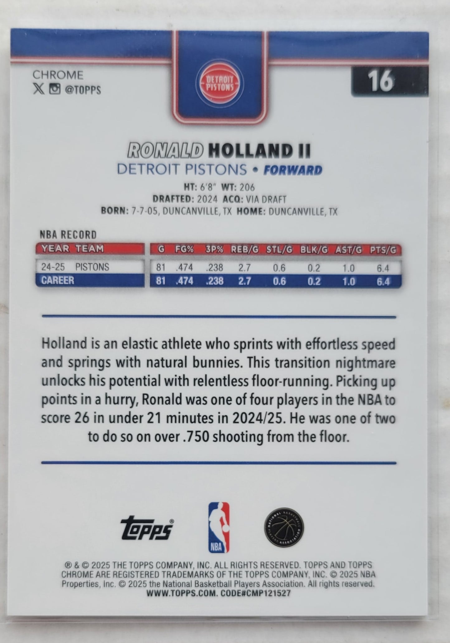Ron Holland II - 2025-26 Topps Chrome Refractors #16