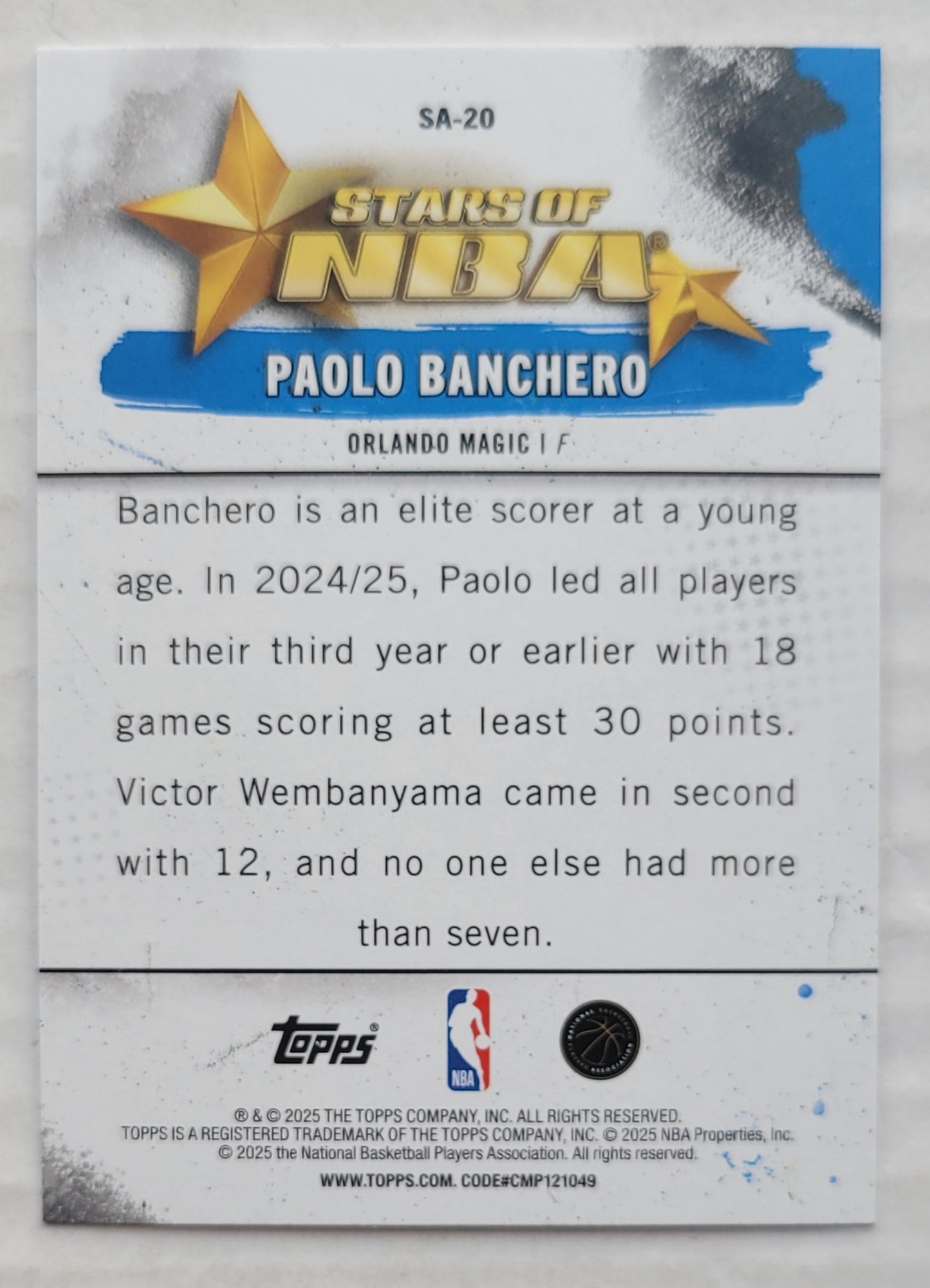 Paolo Banchero - 2025-26 Topps Stars of the NBA #SA20