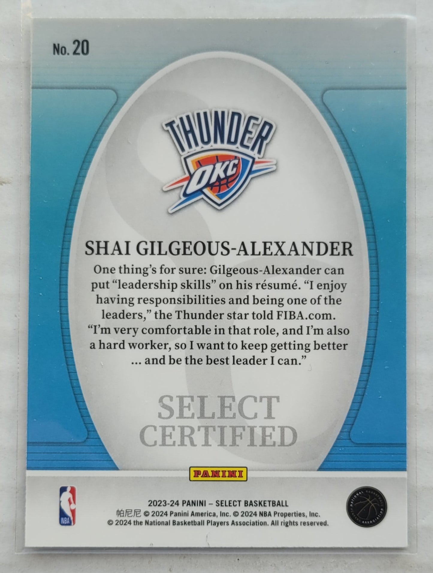 Shai Gilgeous-Alexander - 2023-24 Select Select Certified #20