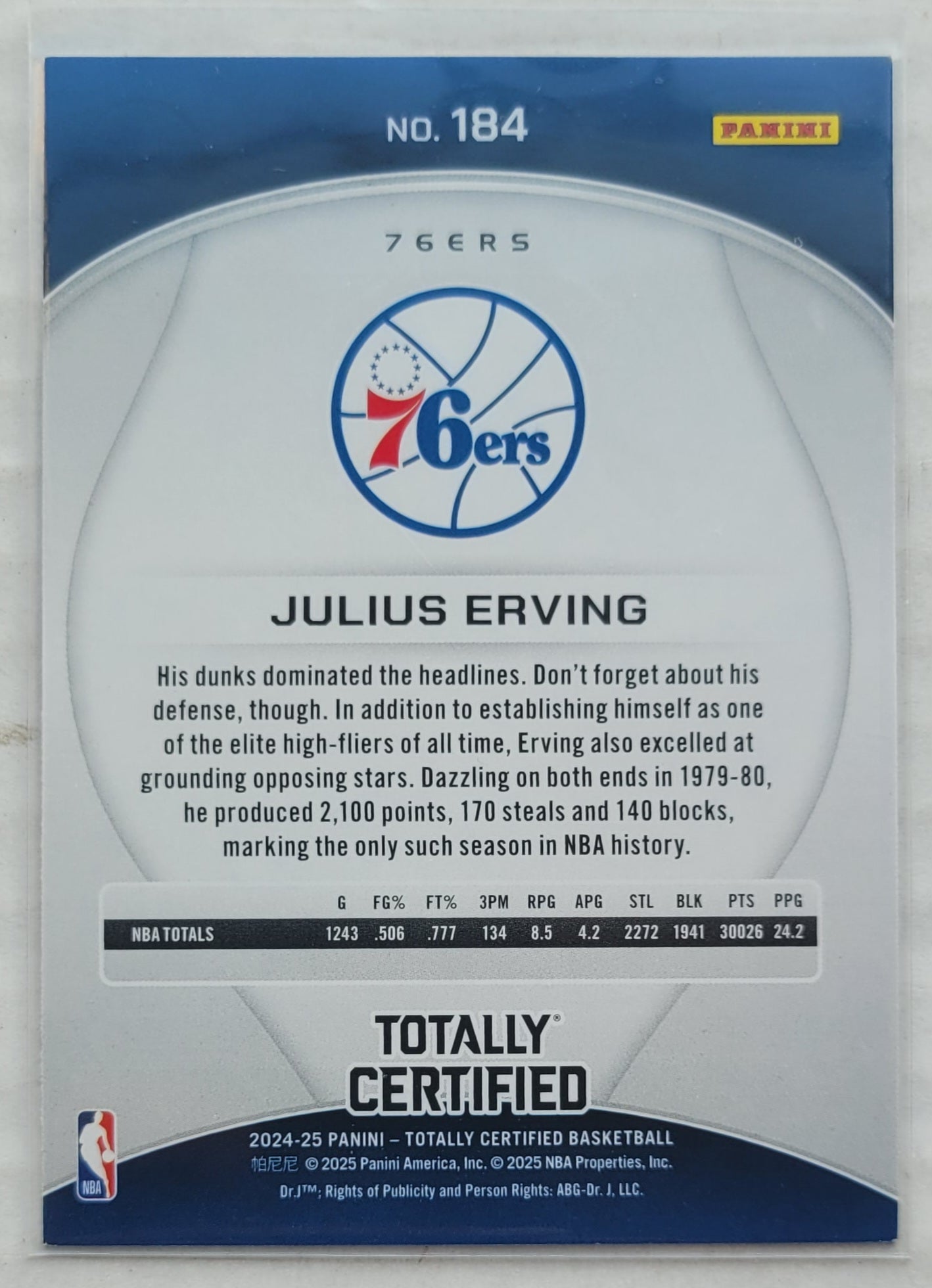 Julius Erving - 2024-25 Totally Certified Mirror #184 LGD