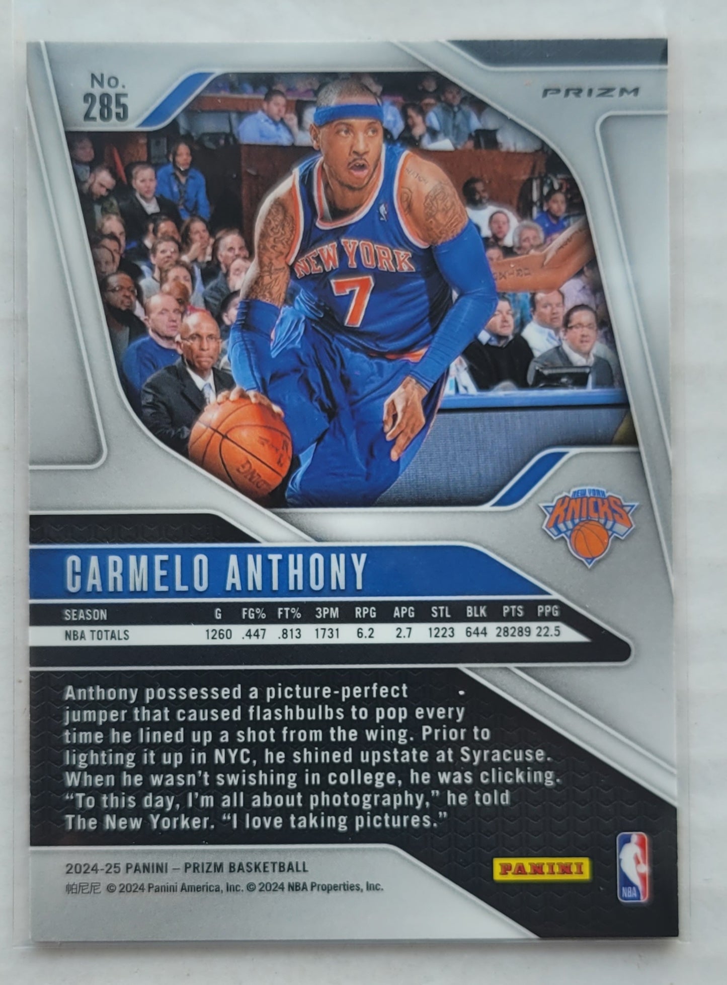 Carmelo Anthony - 2024-25 Panini Prizm Prizms Orange Ice #285