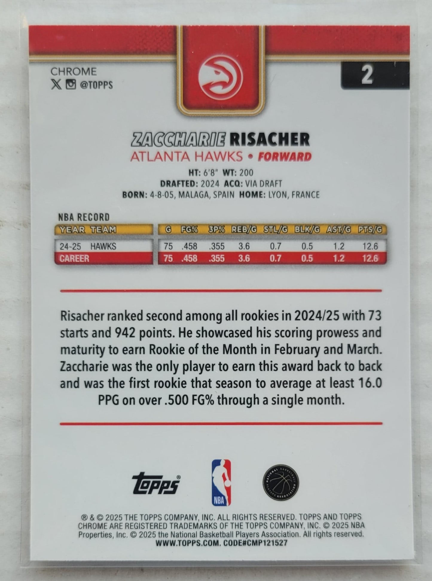 Zaccharie Risacher - 2025-26 Topps Chrome X-Fractors #2