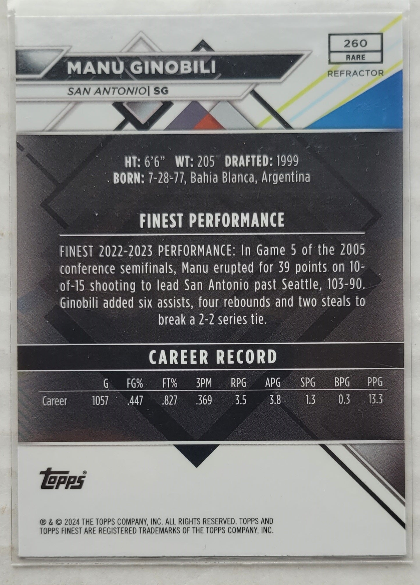 Manu Ginobili - 2023-24 Finest Refractors #260 R