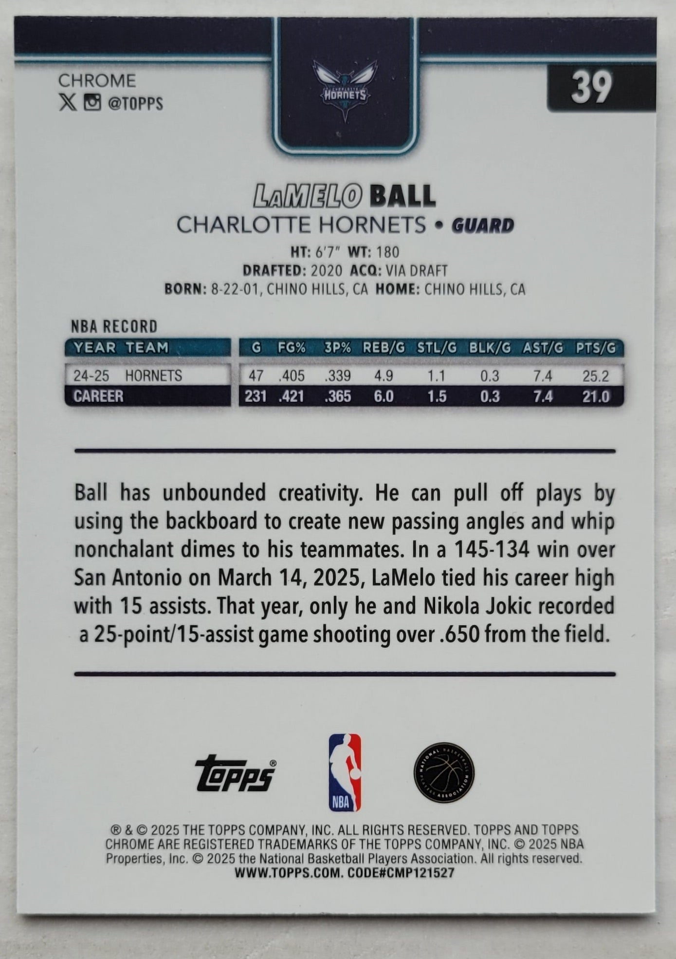 LaMelo Ball - 2025-26 Topps Chrome Prism Refractors #39