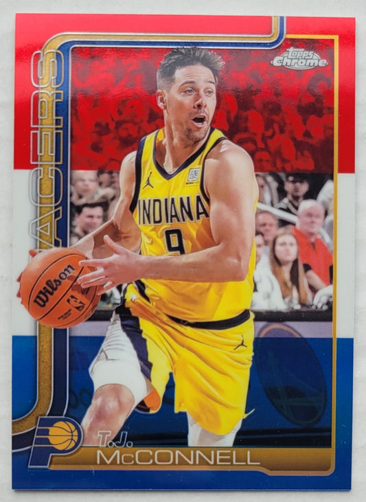 T.J. McConnell - 2025-26 Topps Chrome Red White and Blue Refractors #11