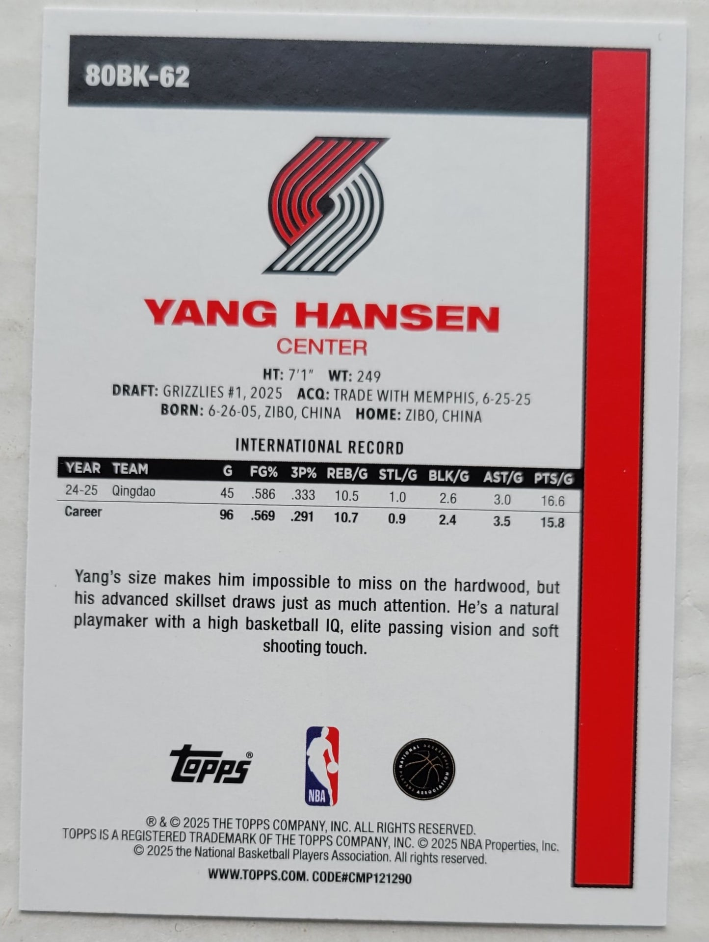 Yang Hansen - 2025-26 Topps '80-81 Topps #80BK62