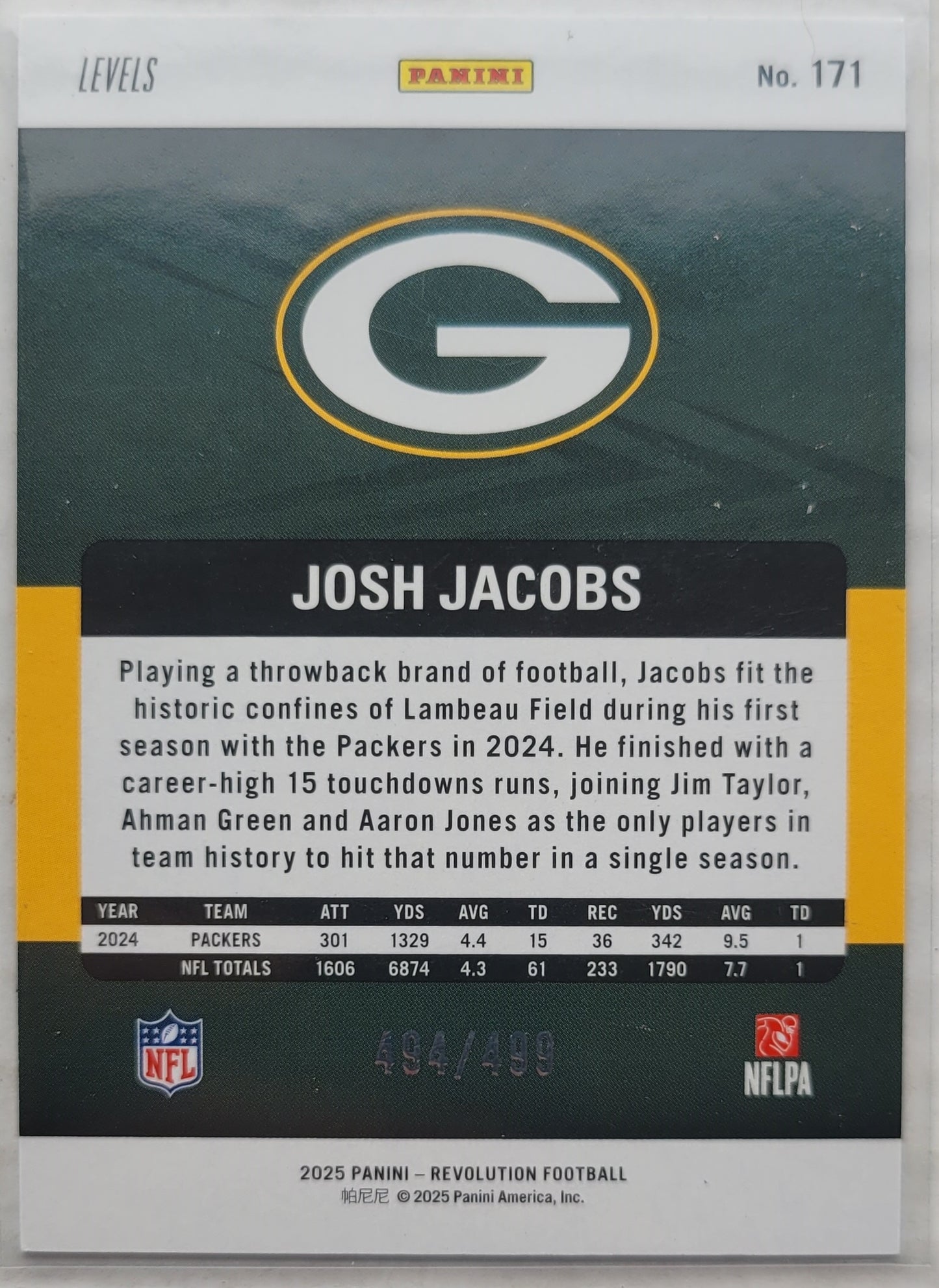 Josh Jacobs - 2025 Panini Revolution Teal Levels #171 - 494/499