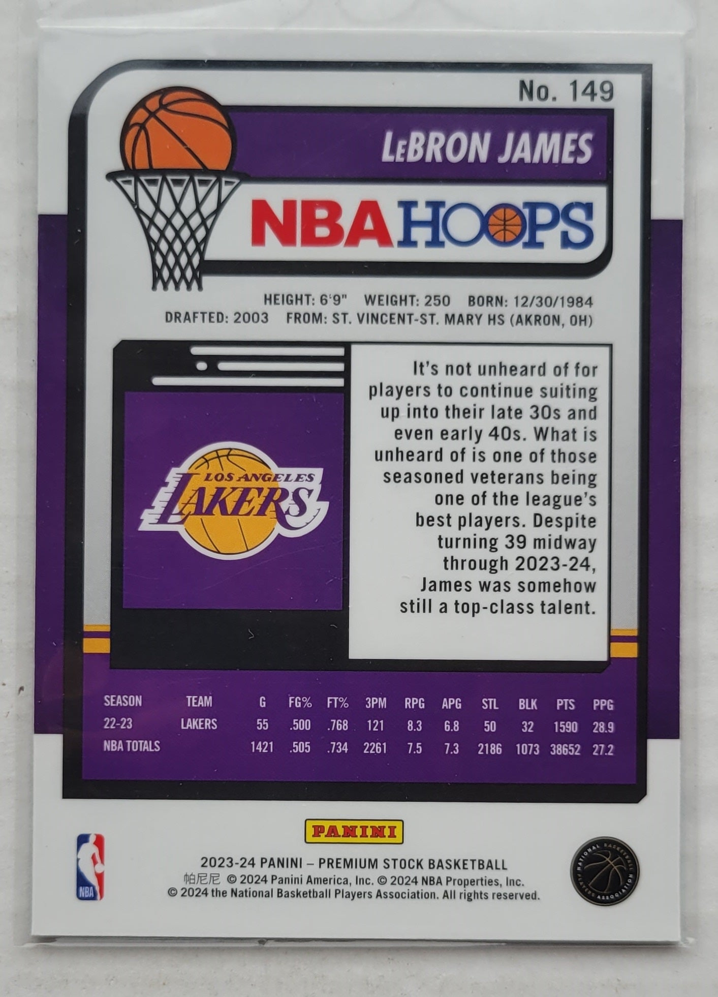 LeBron James - 2023-24 Hoops Premium Stock #149