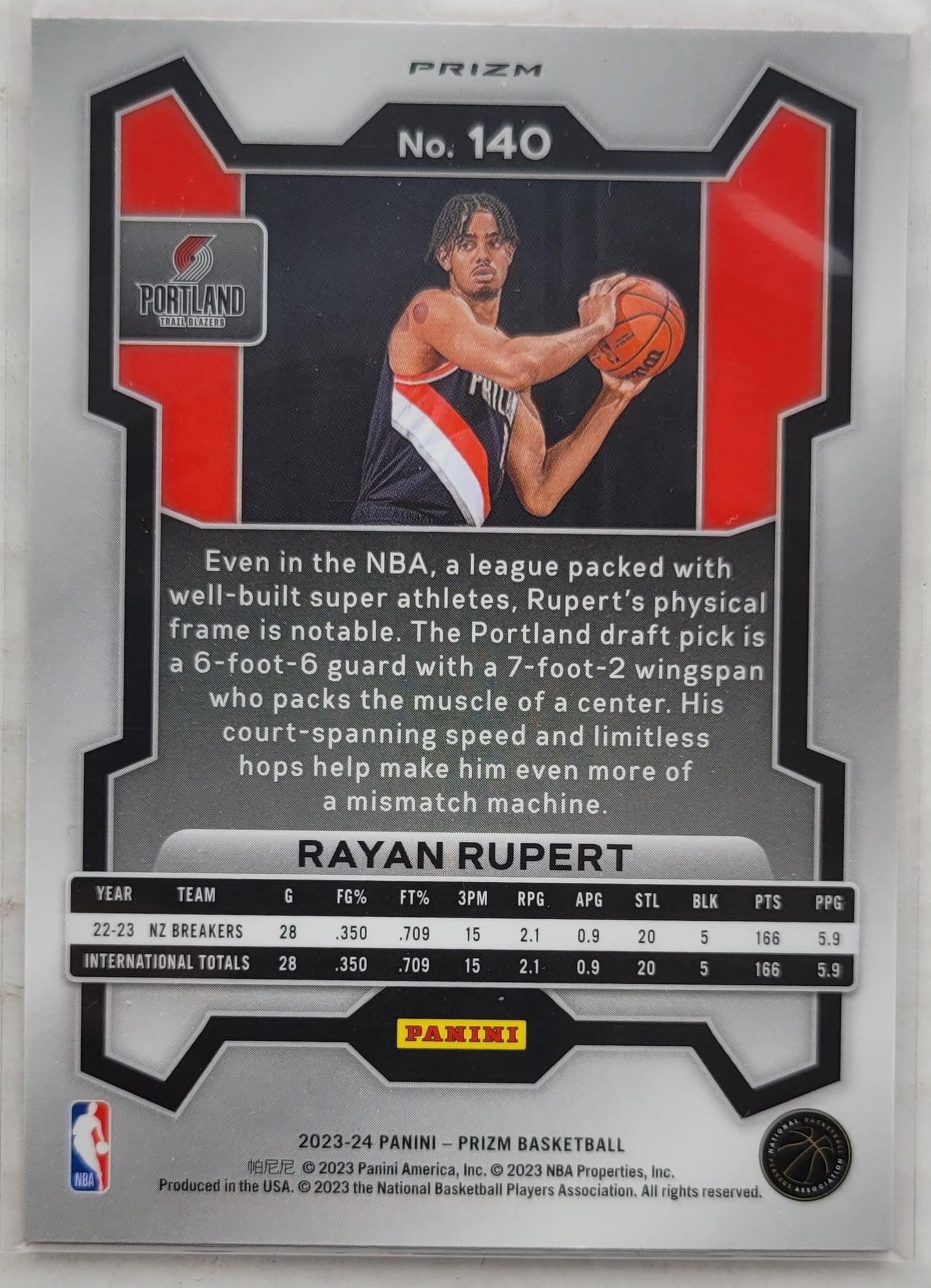 Rayan Rupert - 2023-24 Panini Prizm Prizms Pink Ice #140 RC