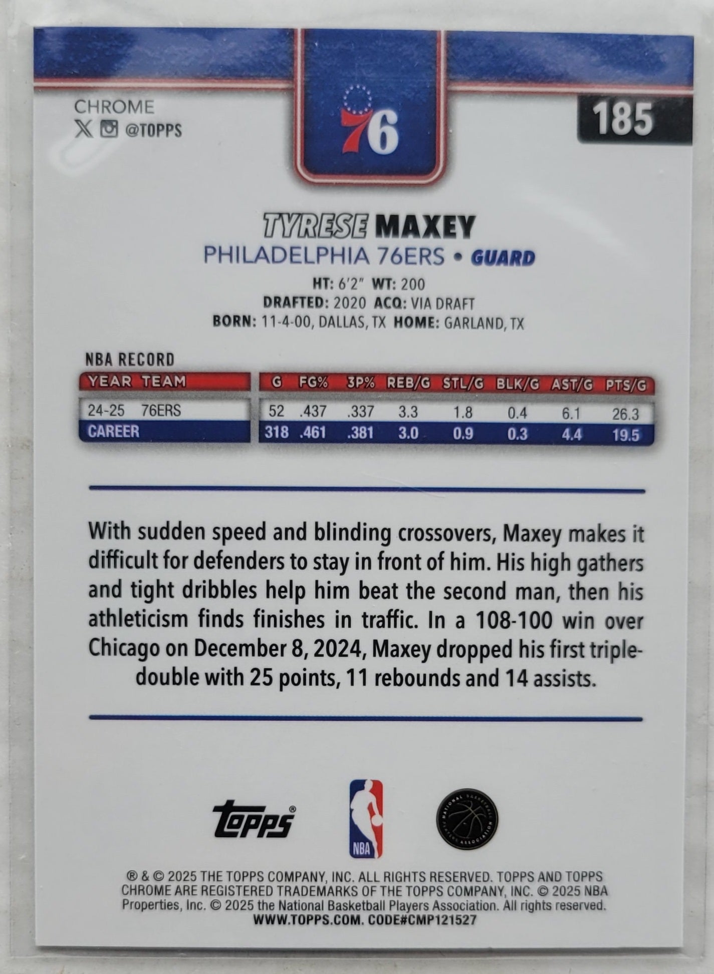 Tyrese Maxey - 2025-26 Topps Chrome X-Fractors #185