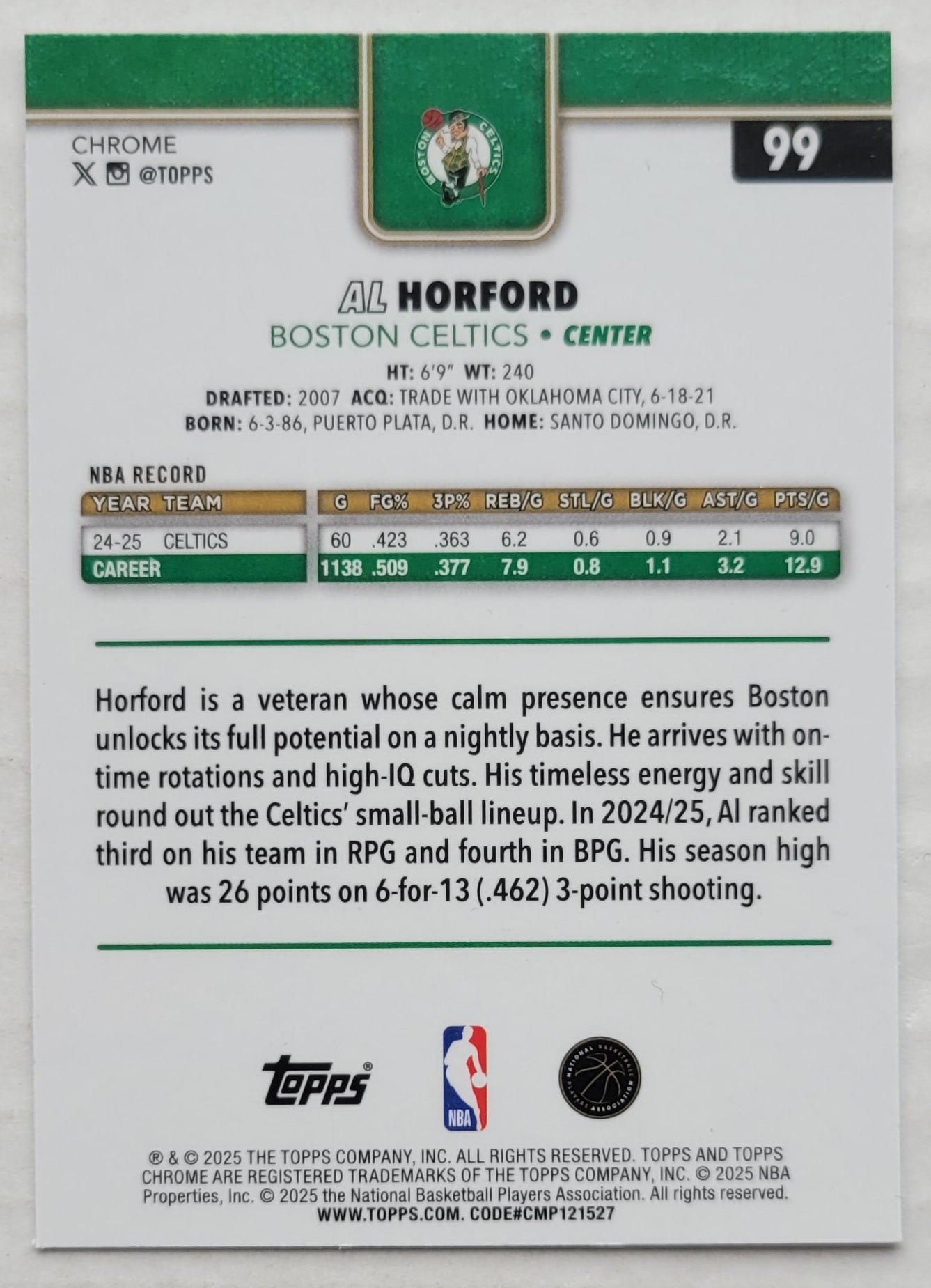 Al Horford - 2025-26 Topps Chrome Wave Refractors #99