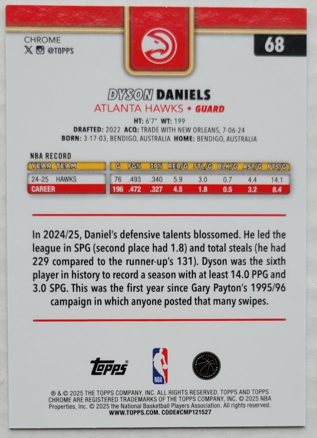 Dyson Daniels - 2025-26 Topps Chrome X-Fractors #68