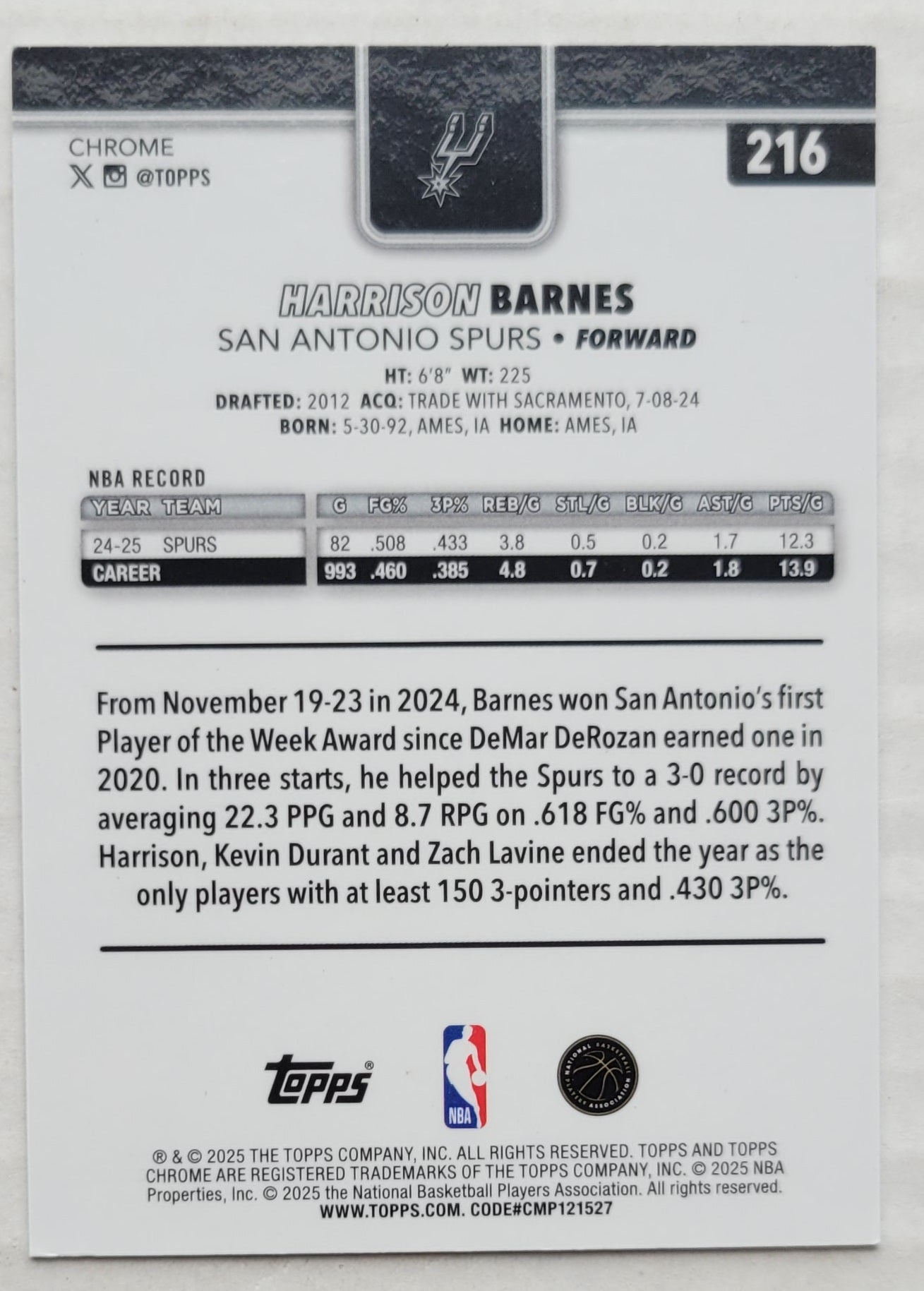 Harrison Barnes - 2025-26 Topps Chrome X-Fractors #216