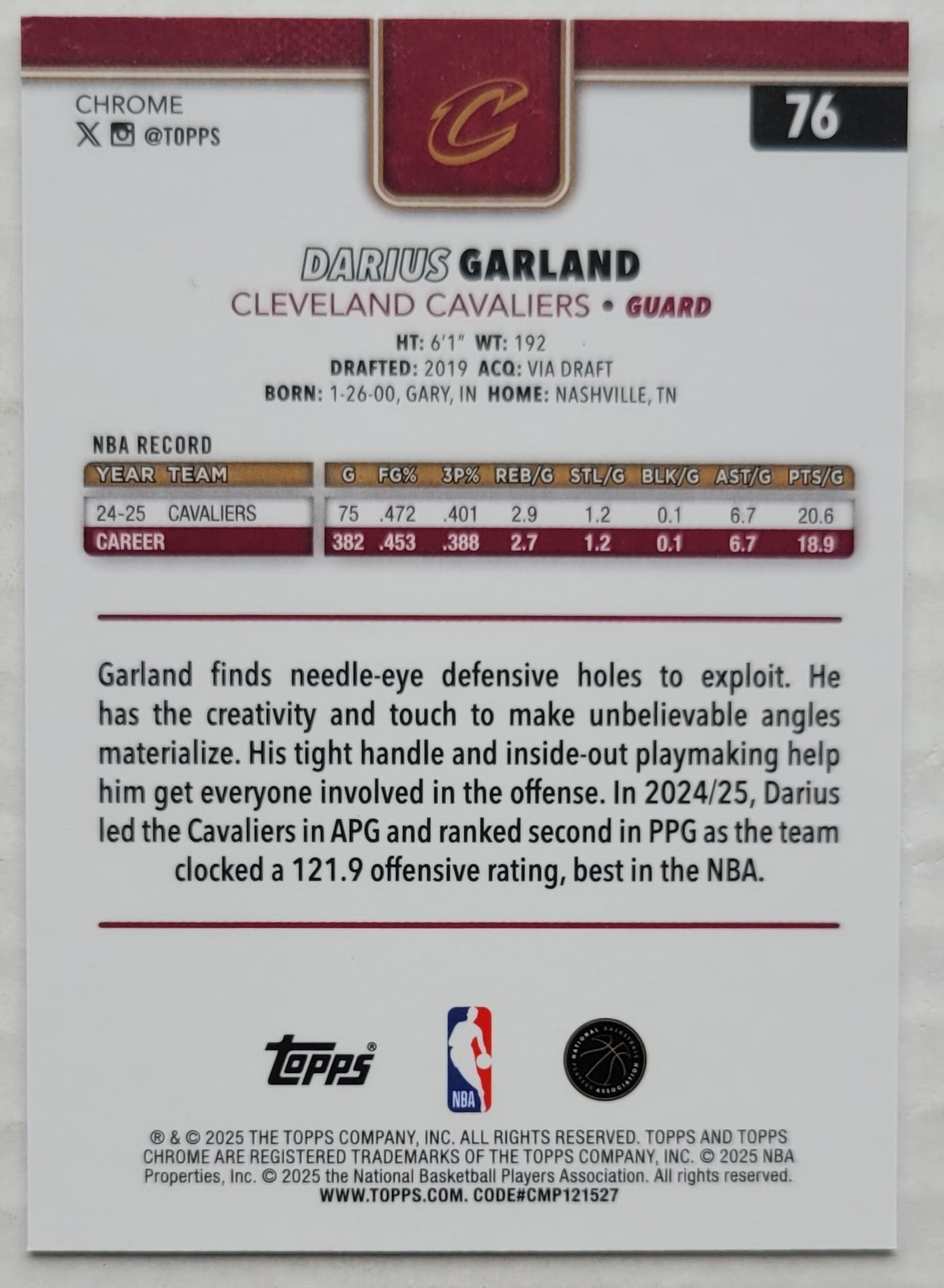 Darius Garland - 2025-26 Topps Chrome RayWave Refractors #76