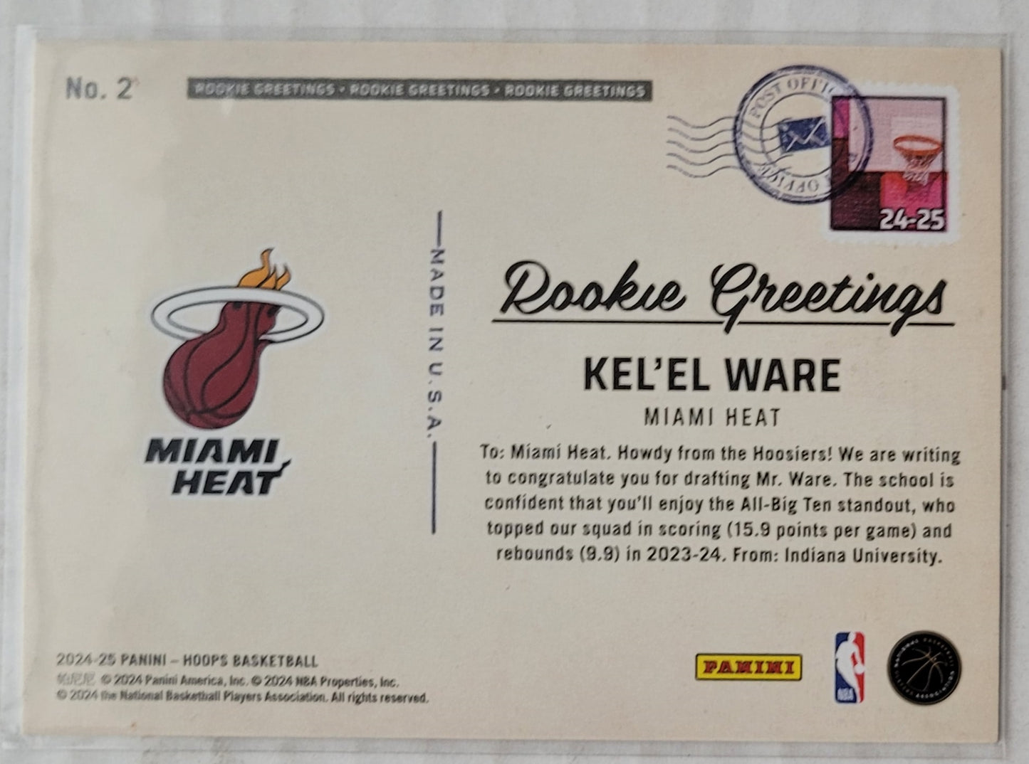 Kel'el Ware - 2024-25 Hoops Rookie Greetings Winter #2