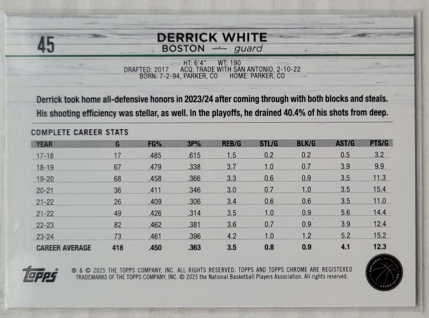 Derrick White - 2024-25 Topps Chrome Pink Refractors #45