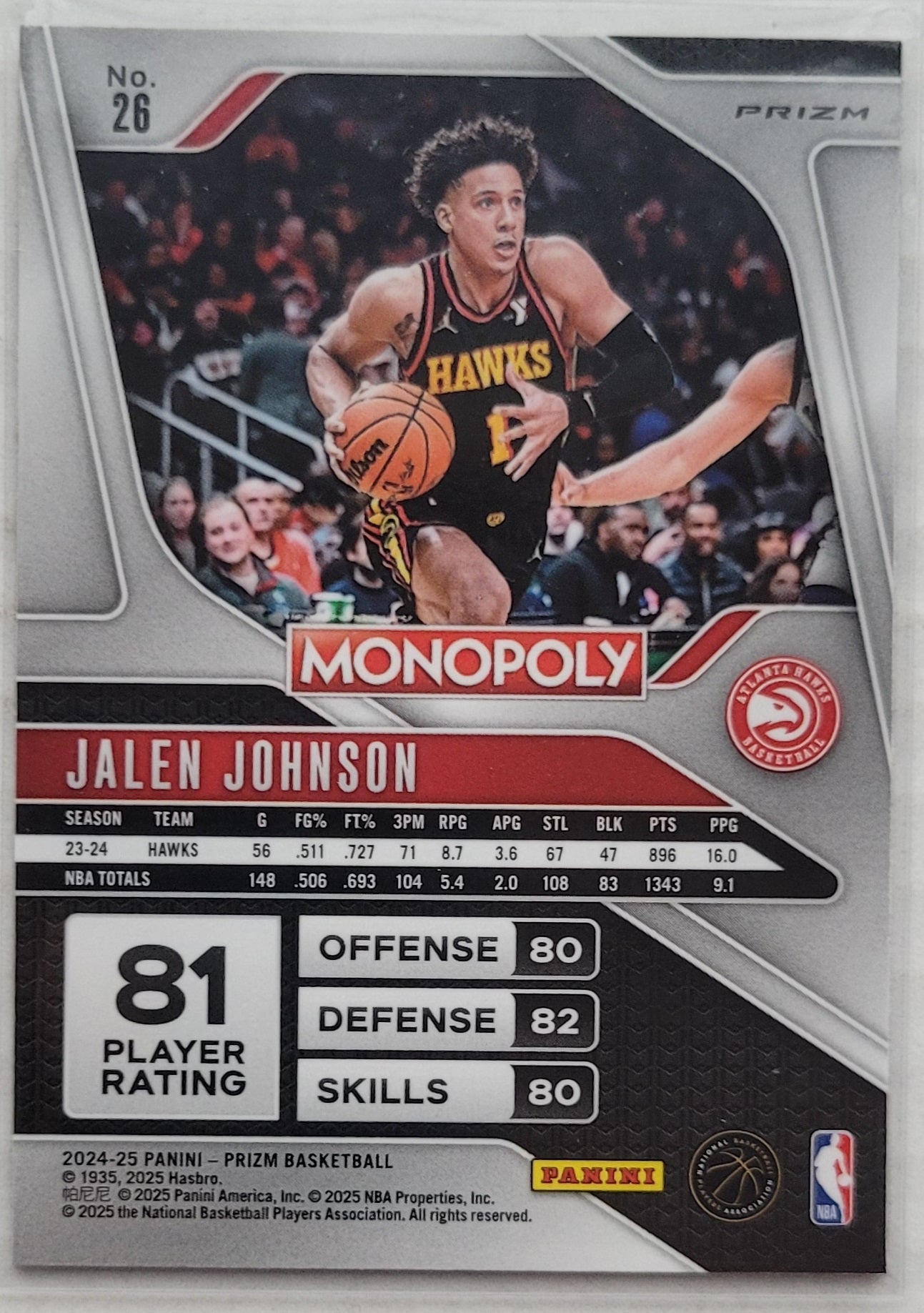 Jalen Johnson - 2024-25 Panini Prizm Monopoly White Cracked Ice #26
