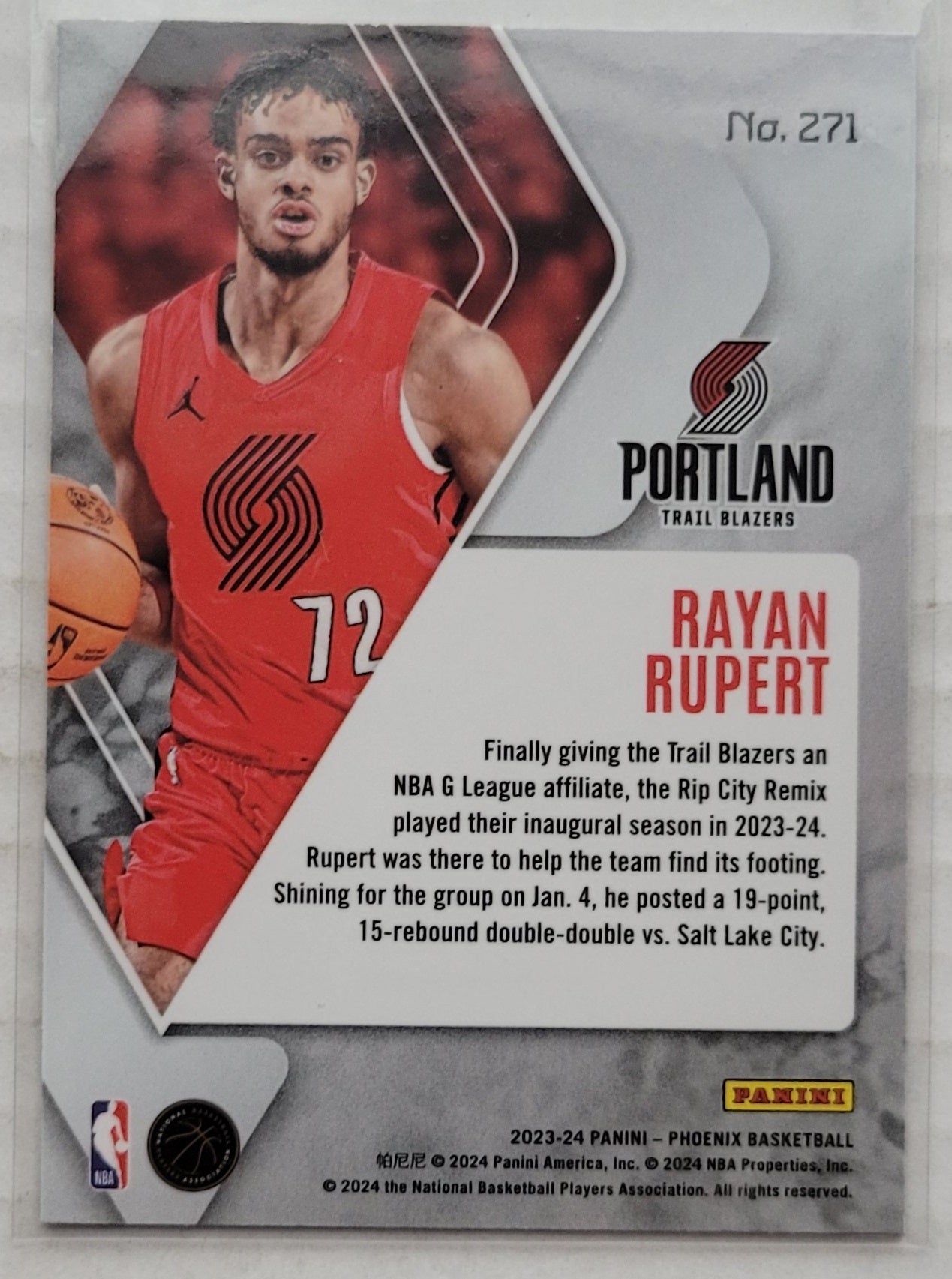 Rayan Rupert - 2023-24 Panini Phoenix Teal Lazer #271 RC