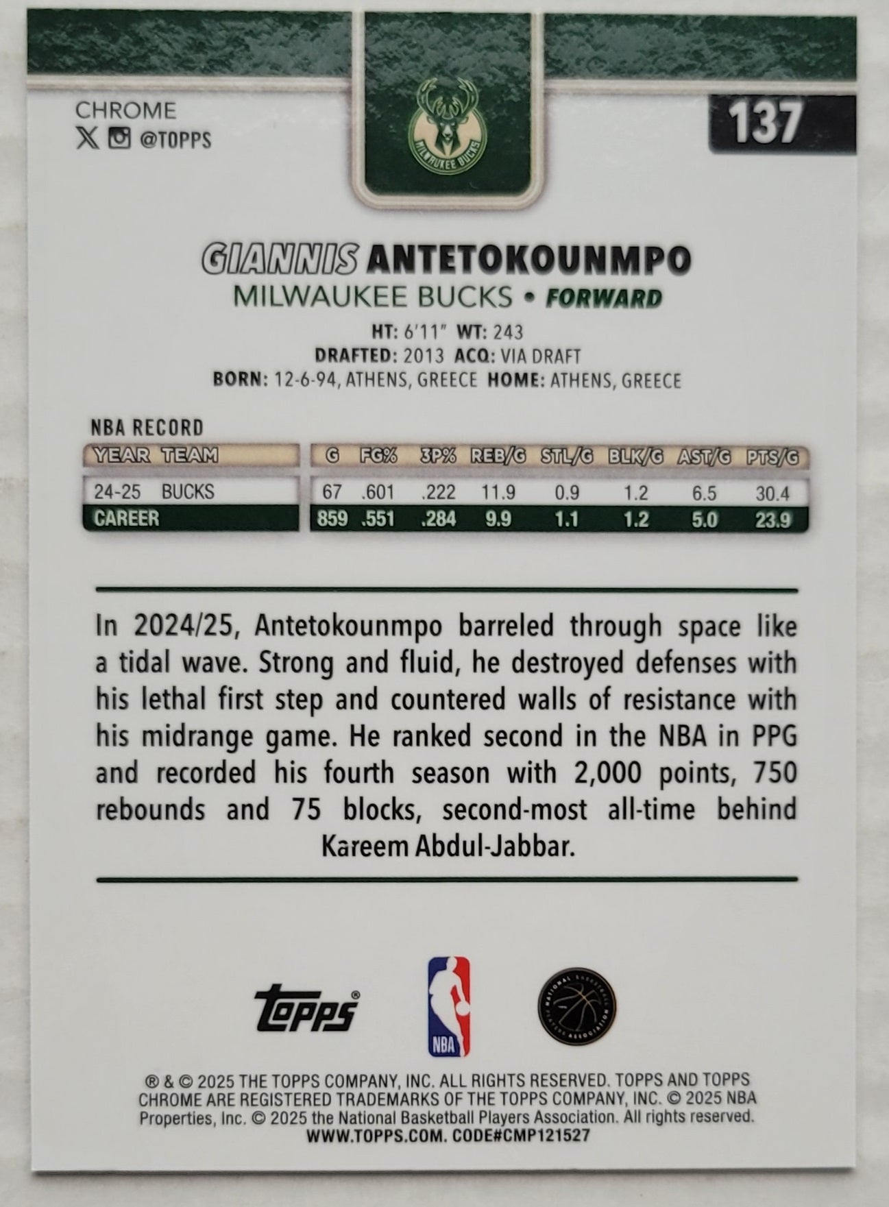 Giannis Antetokounmpo - 2025-26 Topps Chrome X-Fractors #137